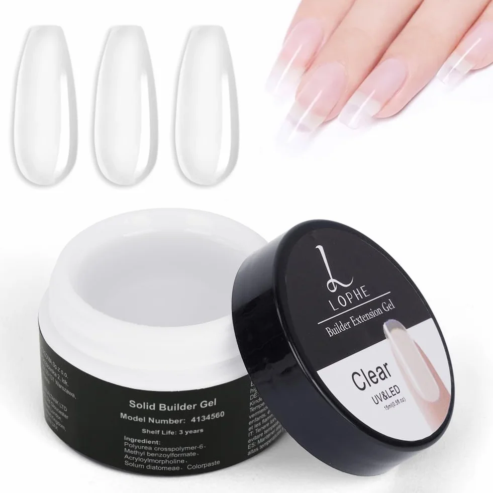 LOPHE Żel budujący do paznokci żelowych, 15 ml, żel UV do przedłużania i modelowania paznokci, żel do paznokci, żel uszczelniający, lakier do paznokci w domu, salonie (przezroczysty)