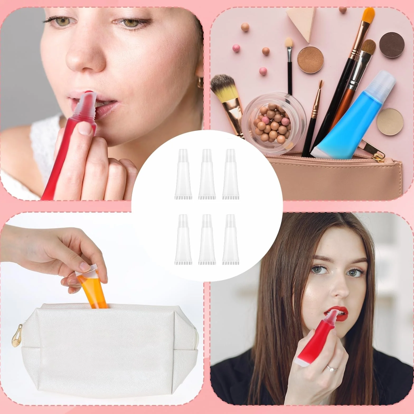 Puste tubka, 6 szt. 10 ml, przezroczyste pojemniki z tworzywa sztucznego, miękkie, wielokrotnie napełnialne, z nasadką, mini pojemniki na szampon, żel pod prysznic, błyszczyk do ust