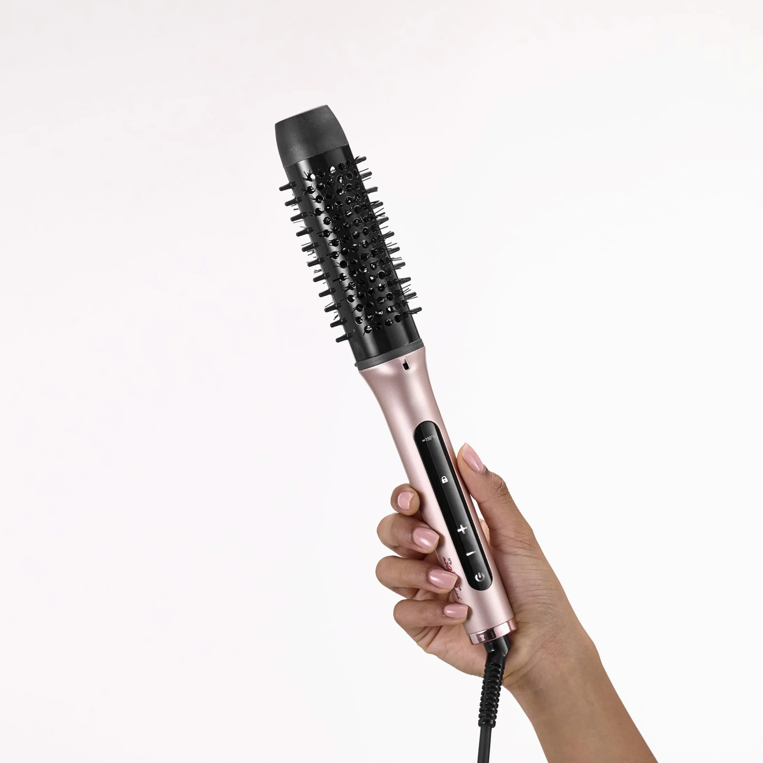 BaByliss Volume Boost Thermal Hot Brush – szczotka termiczna do stylizacji z lokówką 38 mm, przeciw puszeniu, 4 ustawienia temperatury, napięcie uniwersalne, różowo-czarna, HSB200E
