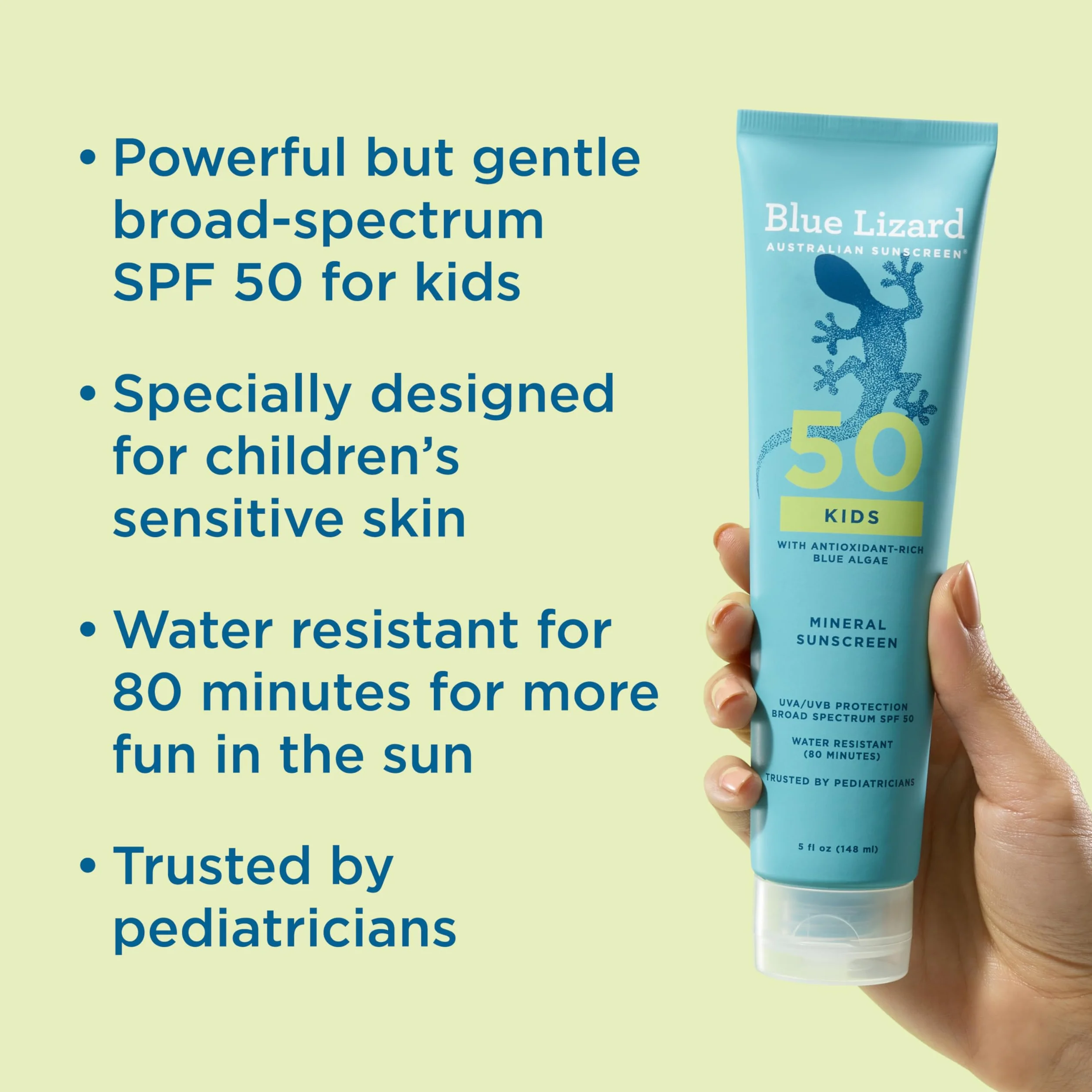 Blue Lizard Kids Mineral SPF 50 balsam przeciwsłoneczny, 100% mineralny, filtr przeciwsłoneczny dla dzieci, formuła wodoodporna, bez parabenów, bezzapachowy, 150 ml