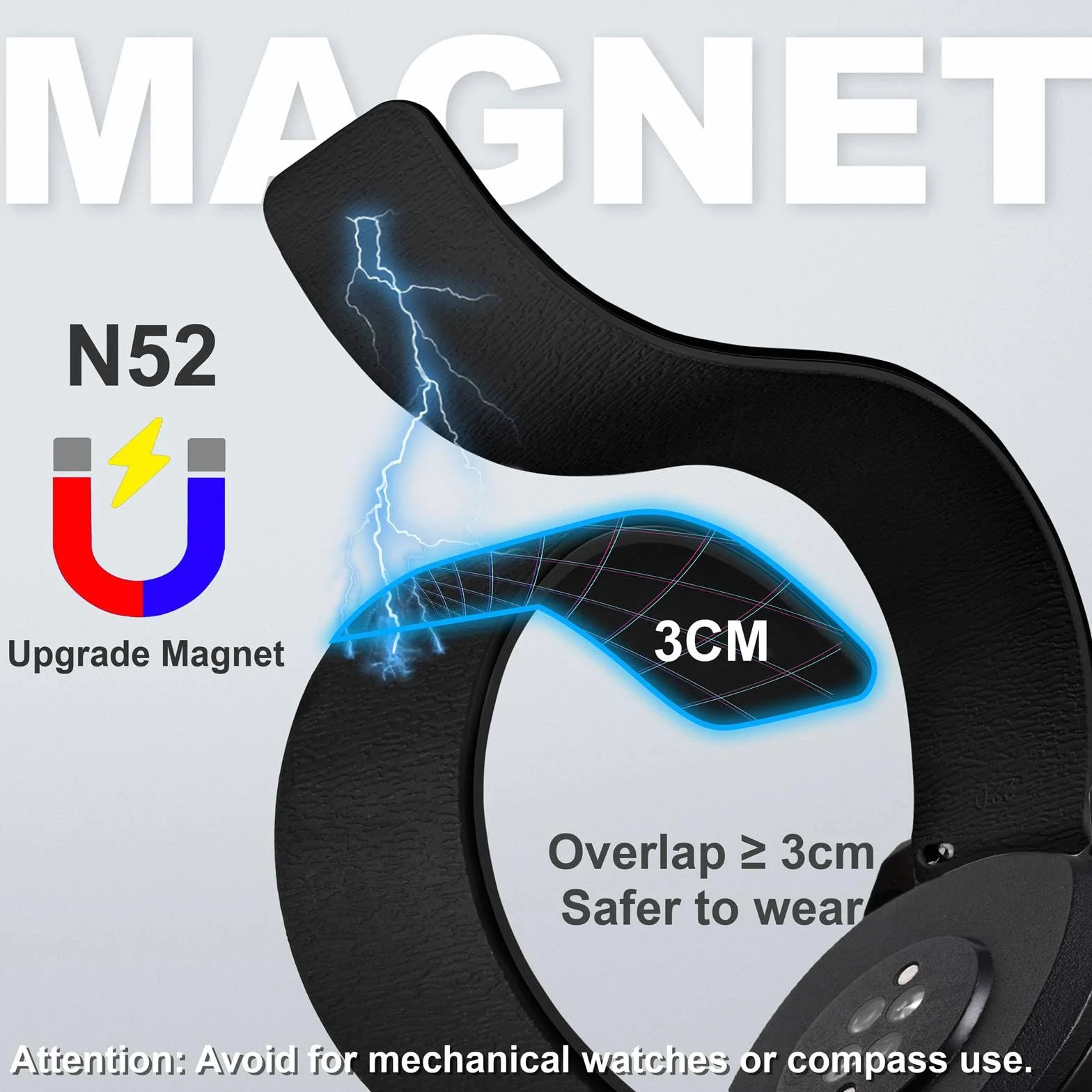 WOCCI Magnetyczne paski do zegarków, silikon o słojach drewna, szybkie zapięcie, kompatybilny uchwyt zegarka 20 mm 22 mm
