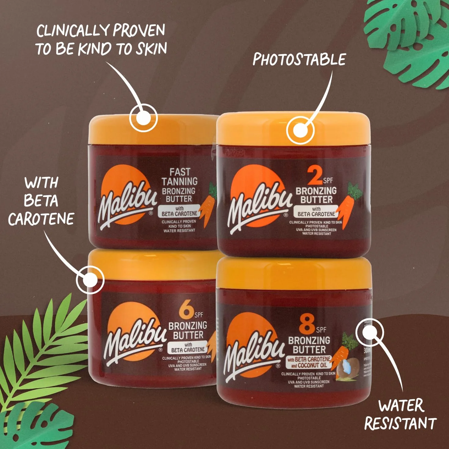 Malibu Fast Tanning masło do ciała z beta-karotenem, wodoodporne, do opalania się, 300 ml