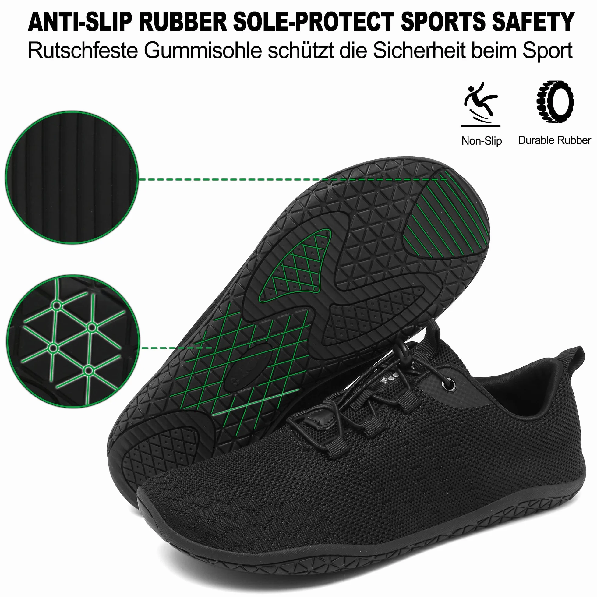 Geweo Buty Barefoot Mężczyźni Kobiety Lato Barefoot Shoes Szeroką Skrzynką na Palce Lato Oddychające Buty do Biegania Buty do Treningu Lekkie Wygodne Buty Fitness Sneaker Unisex Czarny 45EU