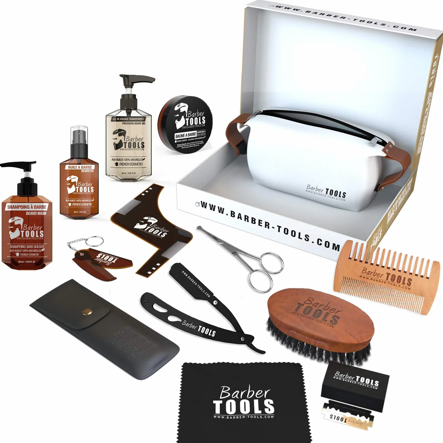 Zestaw / zestaw/pudełko do pielęgnacji brody i golenia z pielęgnacją fryzjera | Kosmetyki wyprodukowane we Francji ✮ BARBER TOOLS ✮