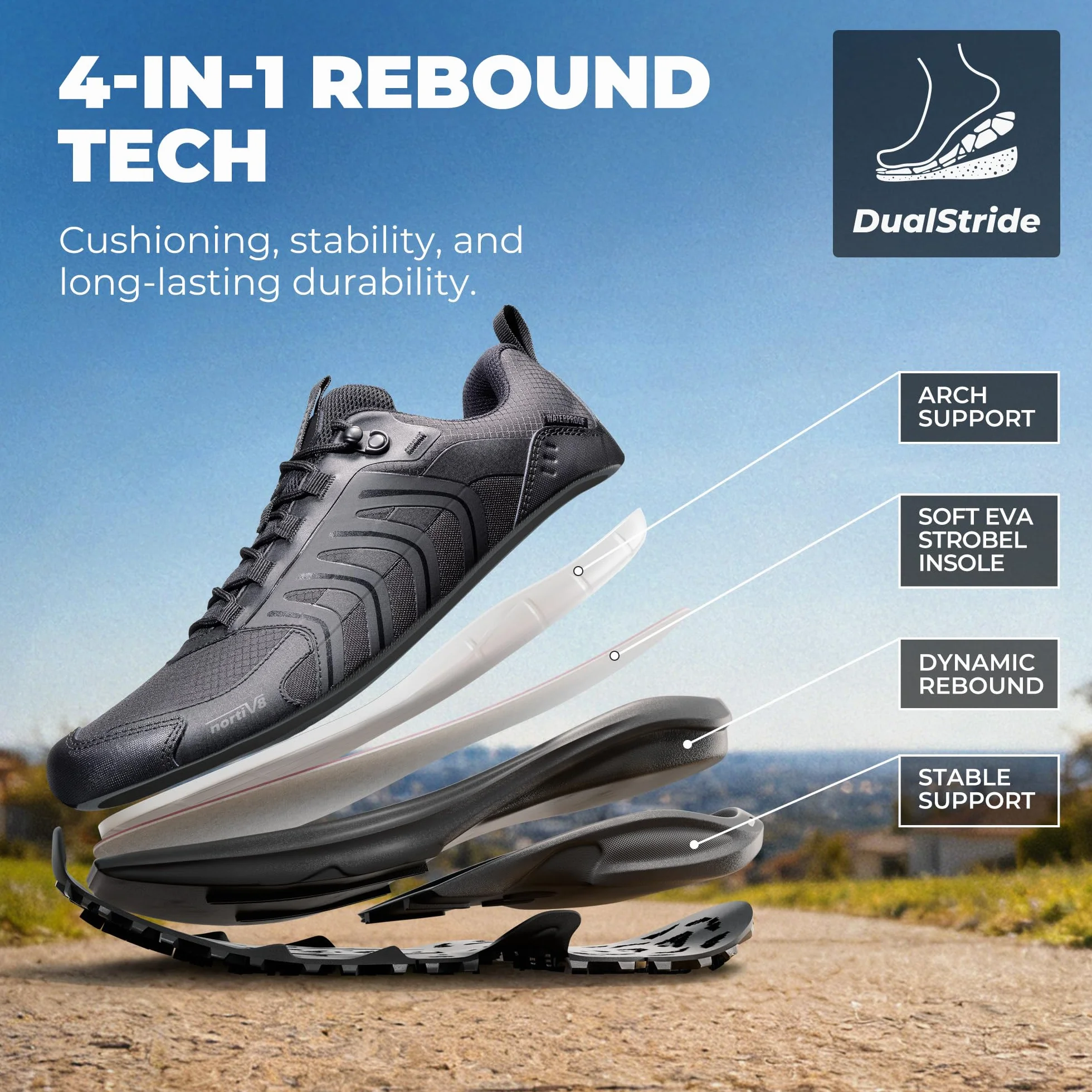 NORTIV 8 Męskie wodoodporne buty turystyczne antypoślizgowe lekkie podróżne do chodzenia komfort outdoorowy trekking kemping wspinaczka codzienne modne trampki Armadillo FieldLite