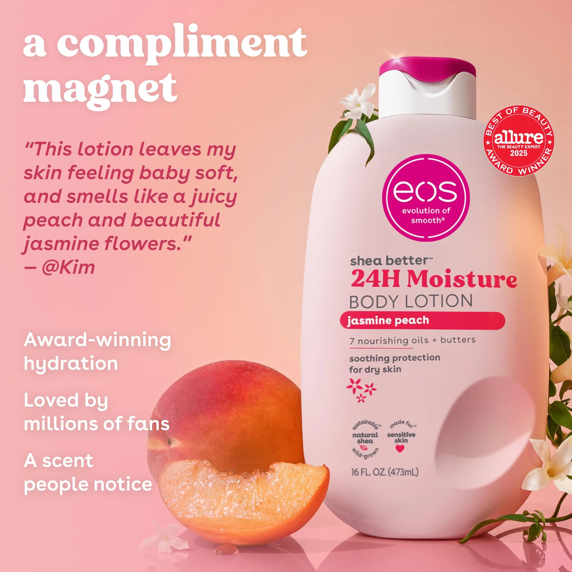 eos Balsam do ciała Shea Better Jasmine Peach 473 ml 24-godzinne nawilżanie