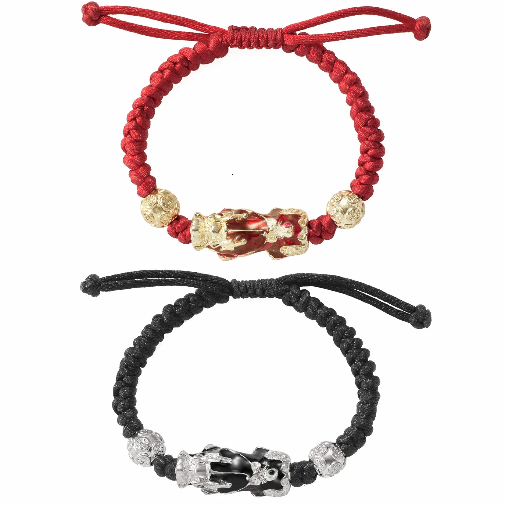 Feng Shui Pixiu regulowane ręcznie plecione bransoletki z liny zestaw szczęśliwego bogactwa bransoletka para przyjaźni amulet biżuteria