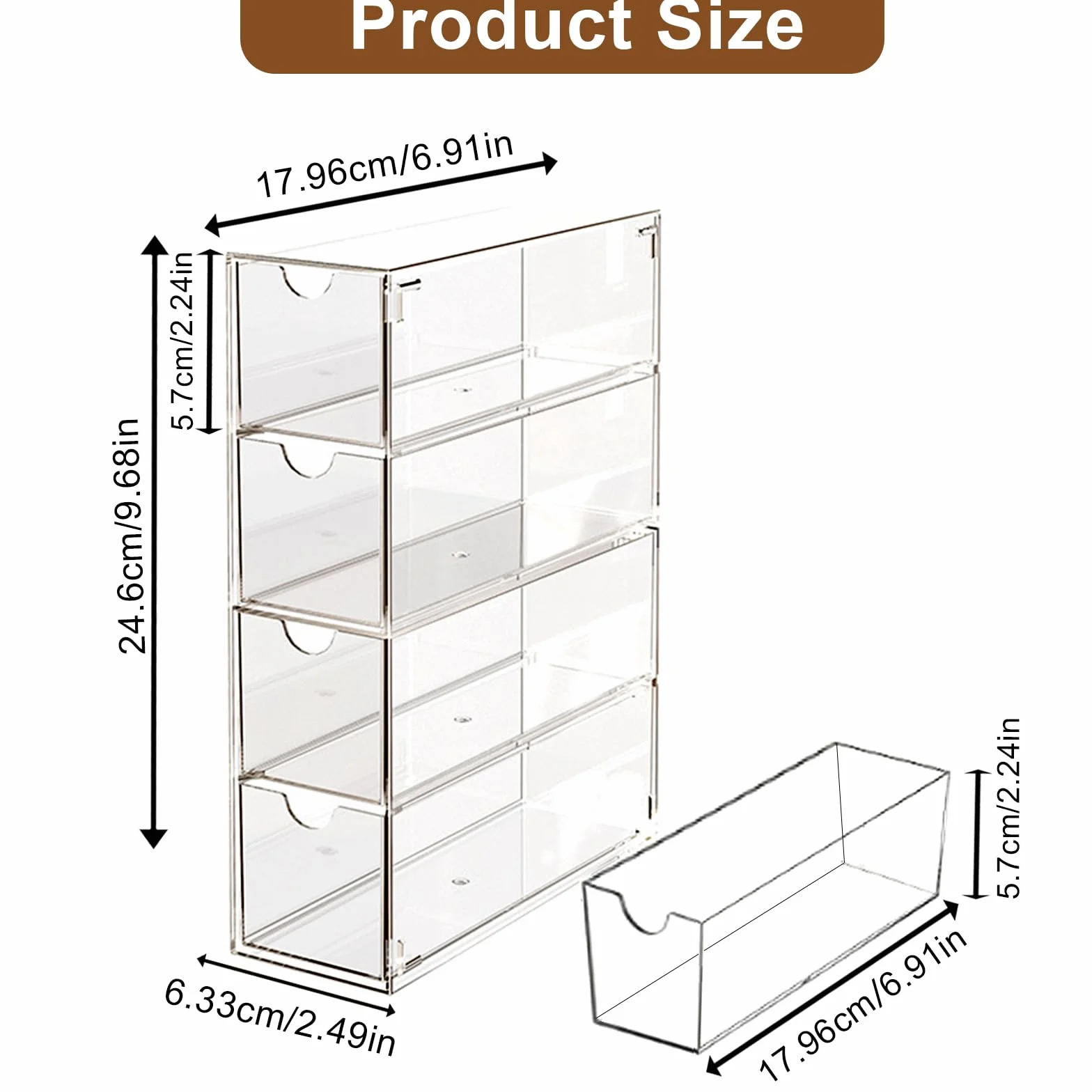 Akrylowy organizer na okulary, 6,5 x 17,5 x 24,5 cm przezroczysty organizer na okulary przeciwsłoneczne z 4 szufladami, możliwość układania w stosy, do przechowywania biżuterii i kosmetyków