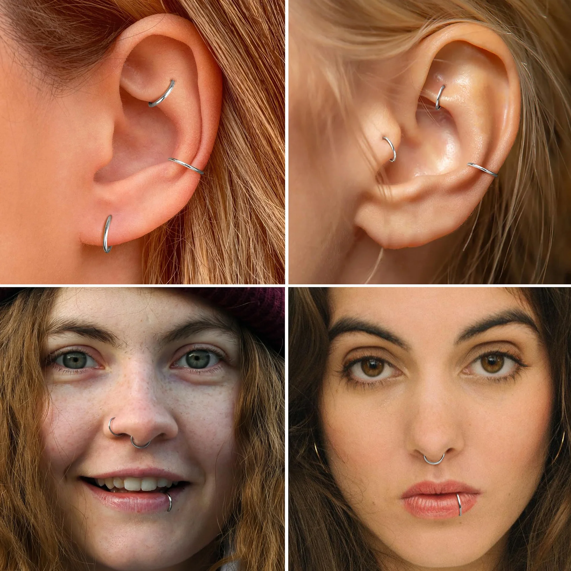 Diamday G23 tytanowe kolczyki do nosa, 20 g, 18 g, 16 G, bezszwowe pierścienie do nosa, hipoalergiczne kolczyki typu sepper, piercing wargi, do Daith Conch, Tragus Rook, kolor złoty/srebrny