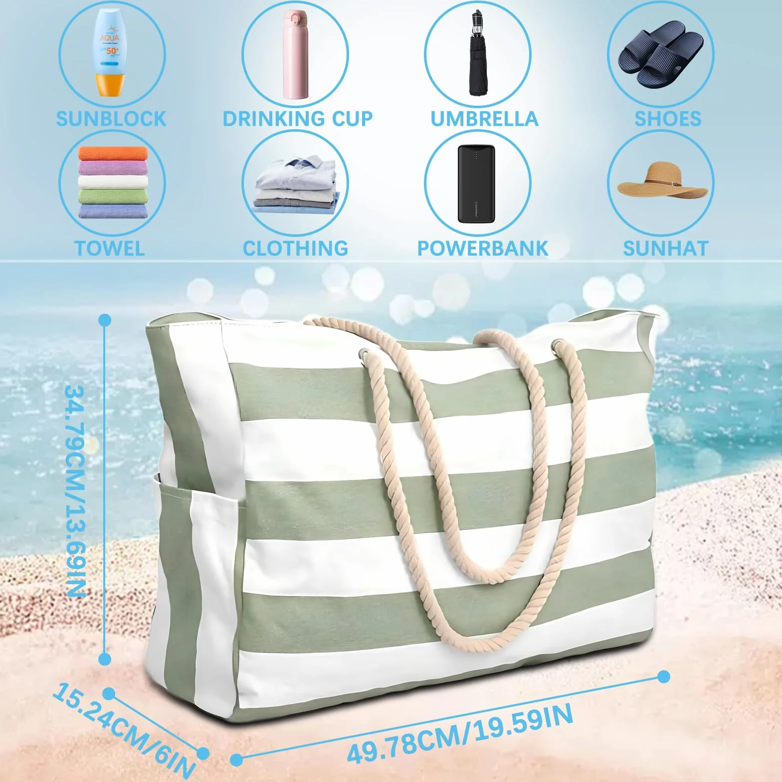 ACTOYS Damska torba plażowa, składana rodzinna torba plażowa, męska i damska torba plażowa XXL bardzo duża rodzina na plażę, basen, fitness 51 x 16 x 36 cm