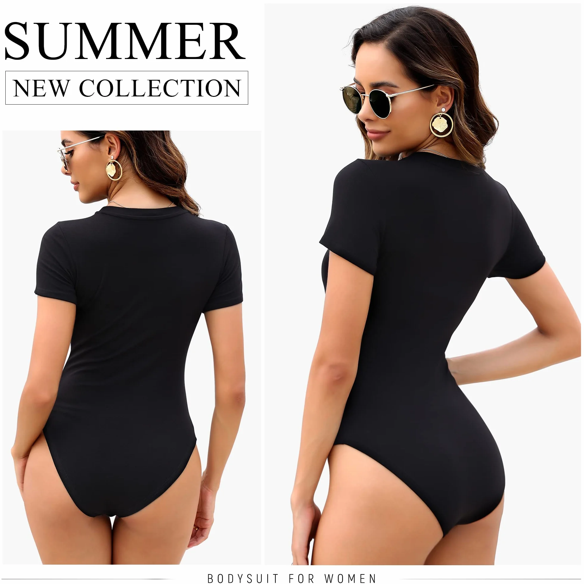 MLYENX 5-pak body dla kobiet z krótkim rękawem okrągły dekolt na co dzień rozciągliwy podstawowy t-shirt body topy