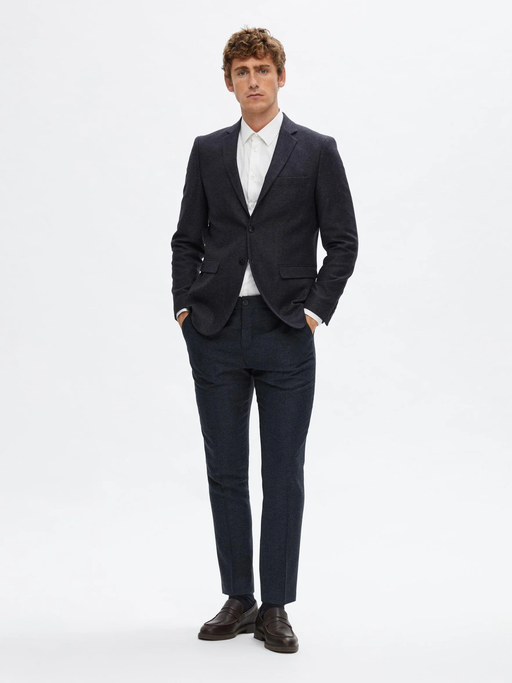 SELECTED HOMME Slhslim-isac Navy Herringbone Trs B Noos - Garnitur — spodnie Mężczyźni