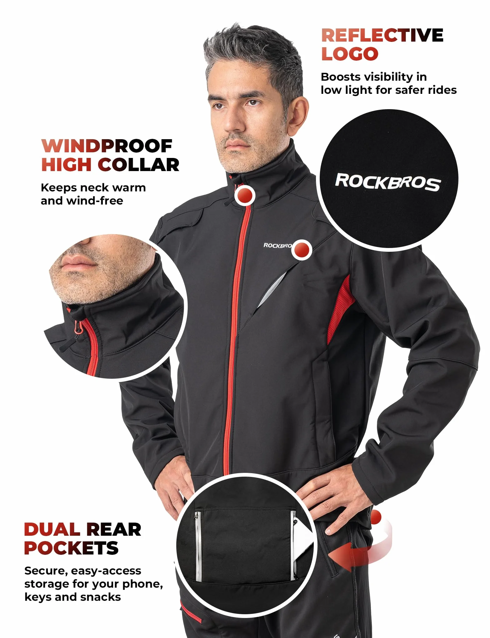 ROCKBROS Męska Kurtka/Spodnie Rowerowe na Zimę, Długa, Wiatroszczelna，Wodoodporna, Odzież Rekreacyjna, S-4XL