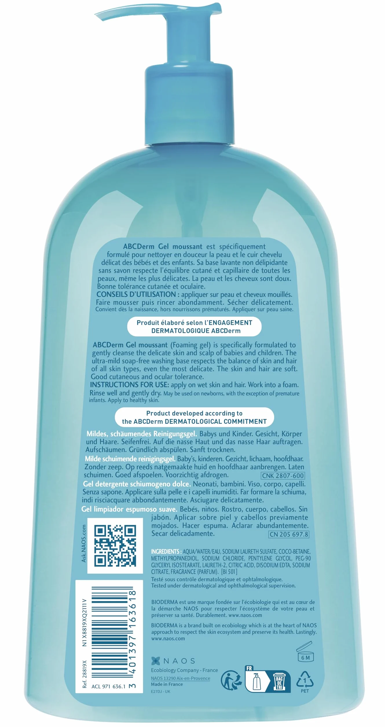 Bioderma Abcderm Moussant Gel Nettoyant Doux Bébés Enfants 1000 Ml