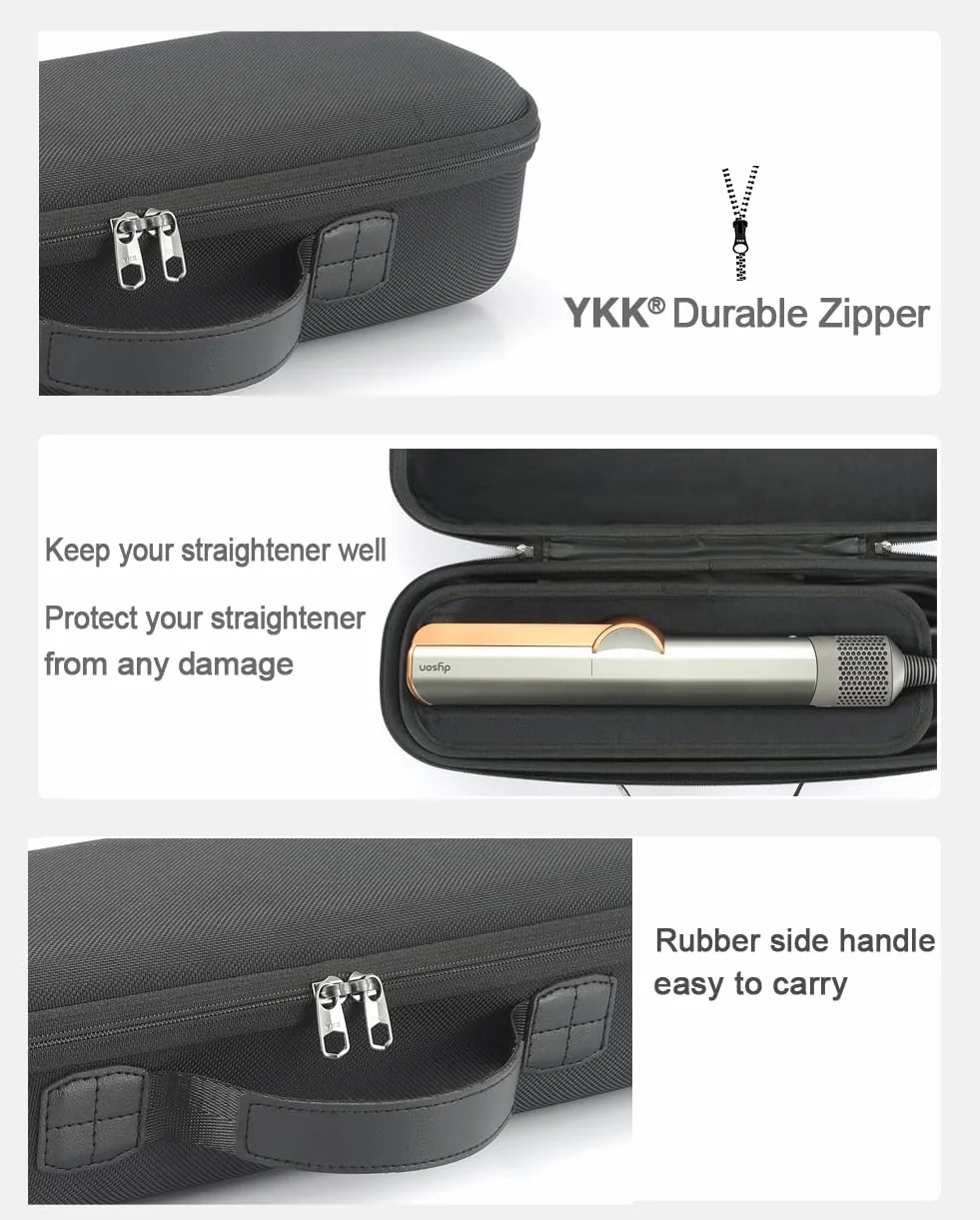 RAIACE Twarde etui kompatybilne z torbą podróżną Dyson Airstrait Plate Bag (Tylko etui), Czarny (czarna podszewka), Elegancki i nowoczesny