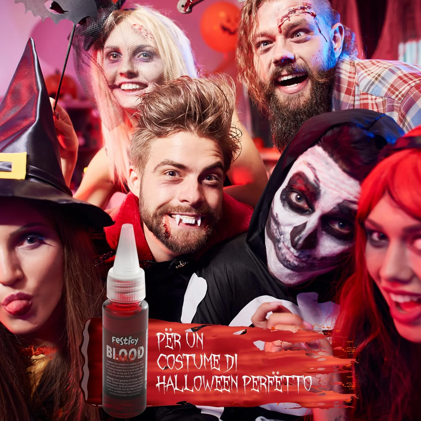 Festicy Premium Sztuczna krew 25 ml, na Halloween, sztuczna krew do kostiumów wampirów, potworów i zombie, zmywalna, sztuczna krew na Halloween, fałszywa krew o prawdziwym wyglądzie