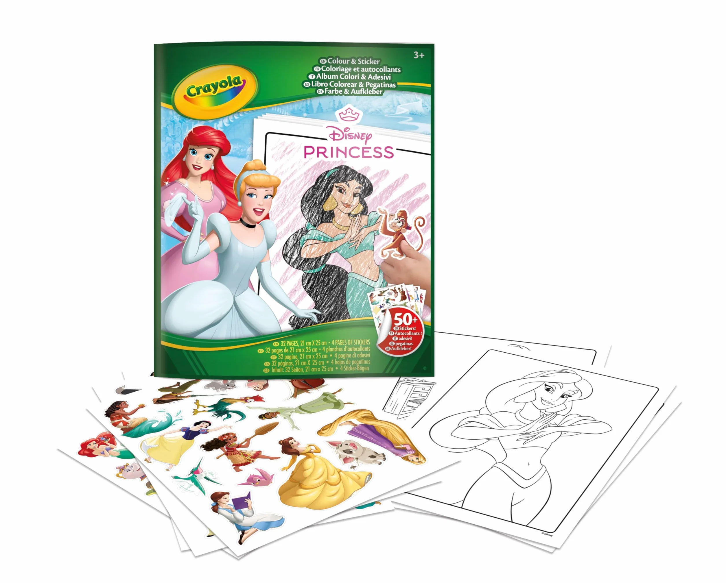Crayola - Kolorowanka i naklejki Disney Princess, 32 strony i ponad 50 naklejek, 04-0202G