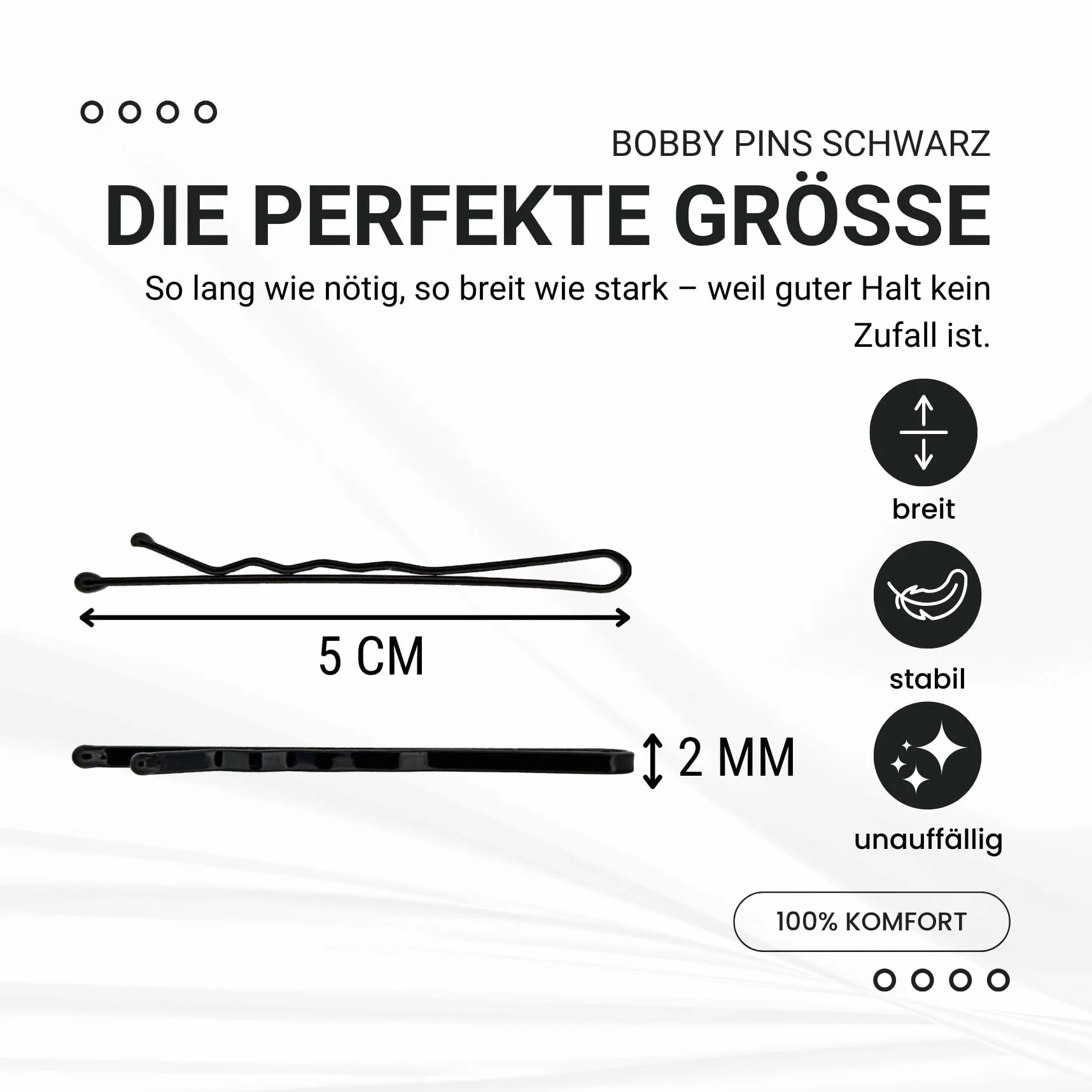HAARallerliebst Bobby Pins 50 szt. czarne 5 cm spinki do włosów
