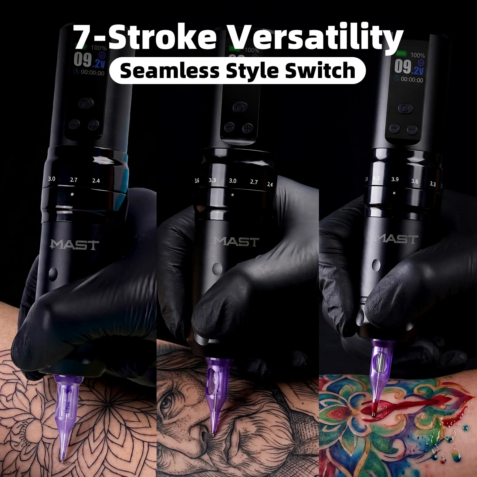 Mast Fold2 Pro Wireless Tattoo Machine Pen Rotary Tattoo Machine Tattoo Gun 7 Strokes Length 2pcs Battery 2000mAh Powerful Motor by Mcore Smart Display Screen Gold
