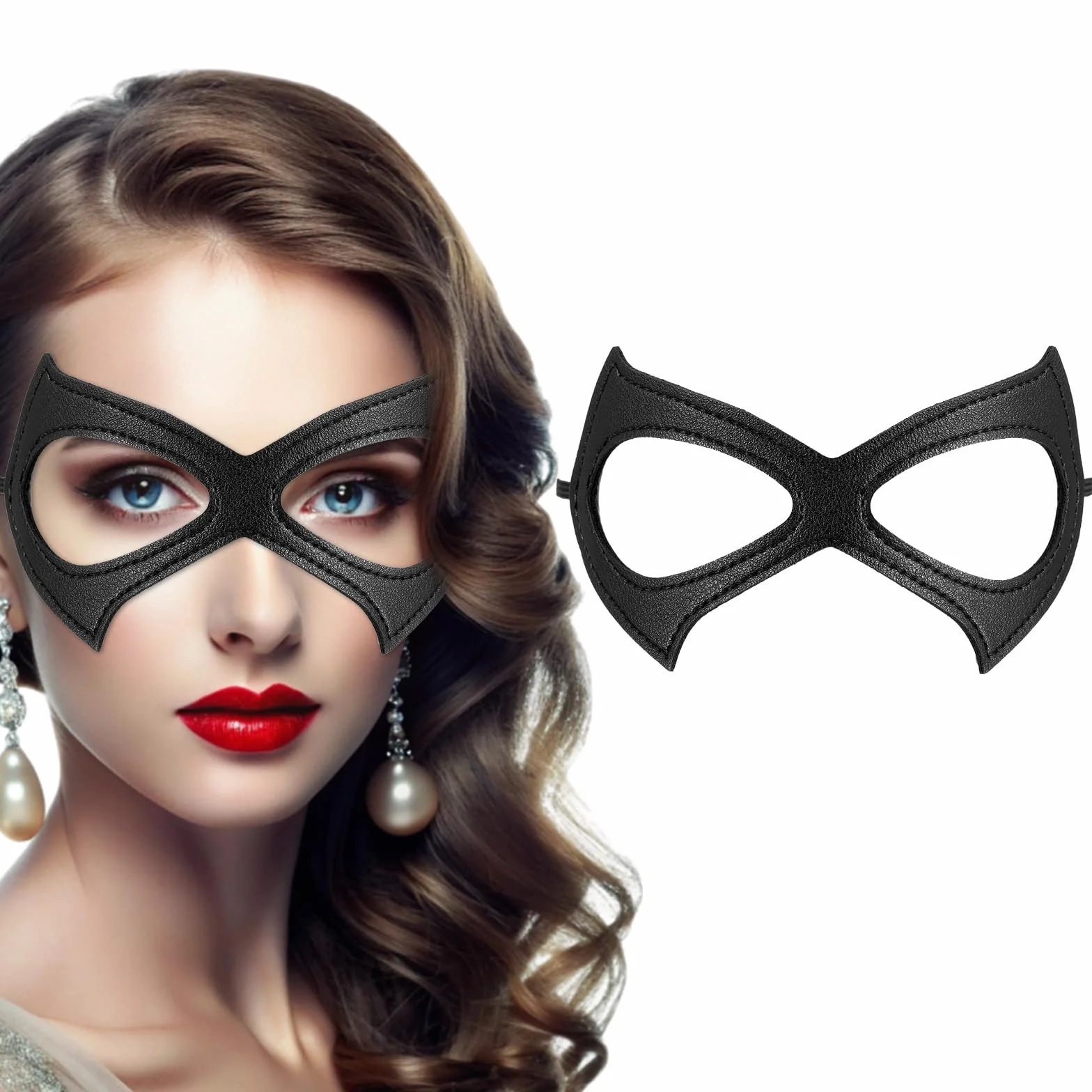 Tyqour Catwoman maska regulowana, czarna, skórzana, kostium kota, maska dla kota, damska maska kota, skórzana maska na Halloween, maskaradę, karnawał, imprezę Cosplay