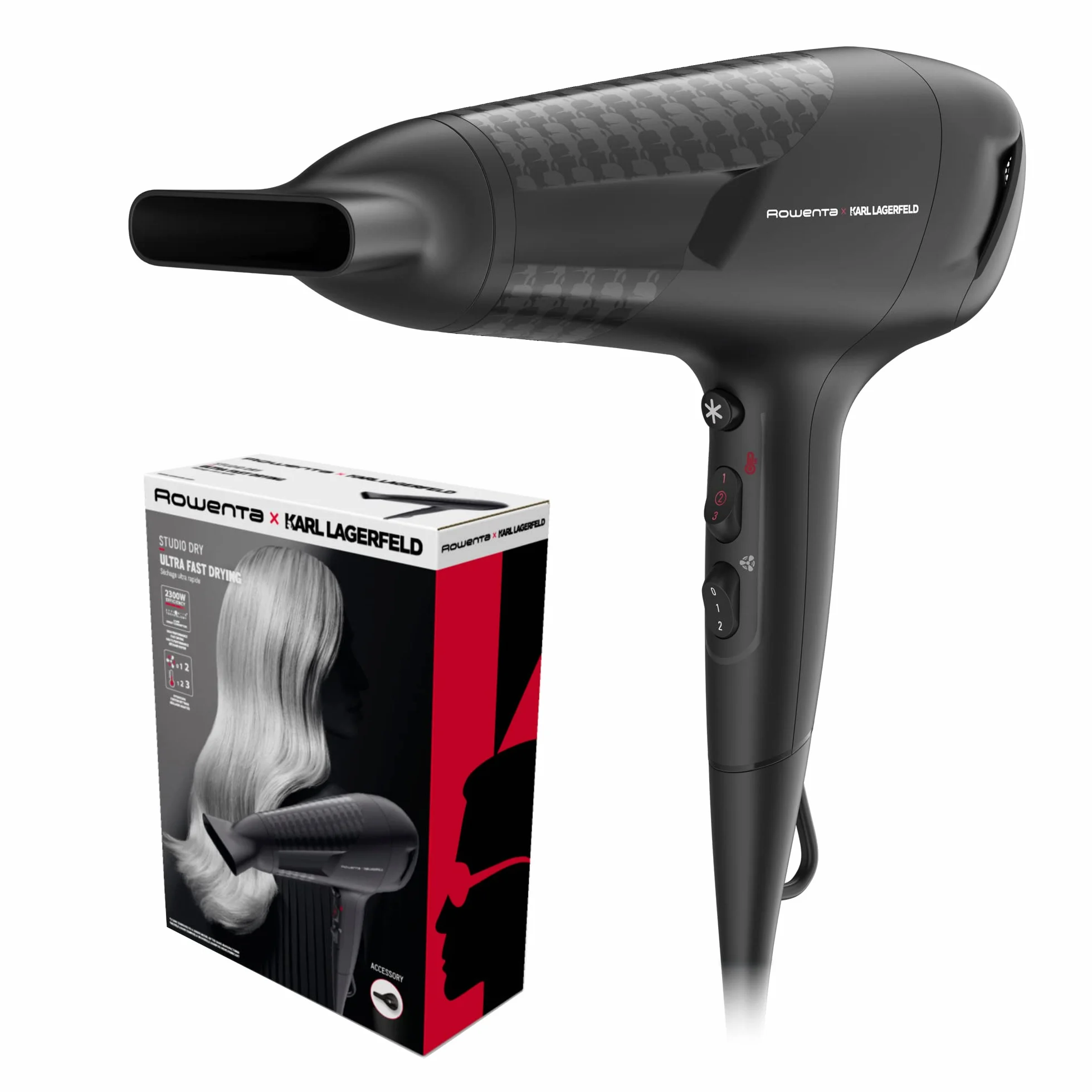Rowenta x Karl Lagerfeld CV581L Studio Dry suszarka do włosów | energooszczędna technologia Effiwatt | 6 poziomów prędkości/temperatury | kontrola termiczna | koncentrator | poziom zimnego powietrza |
