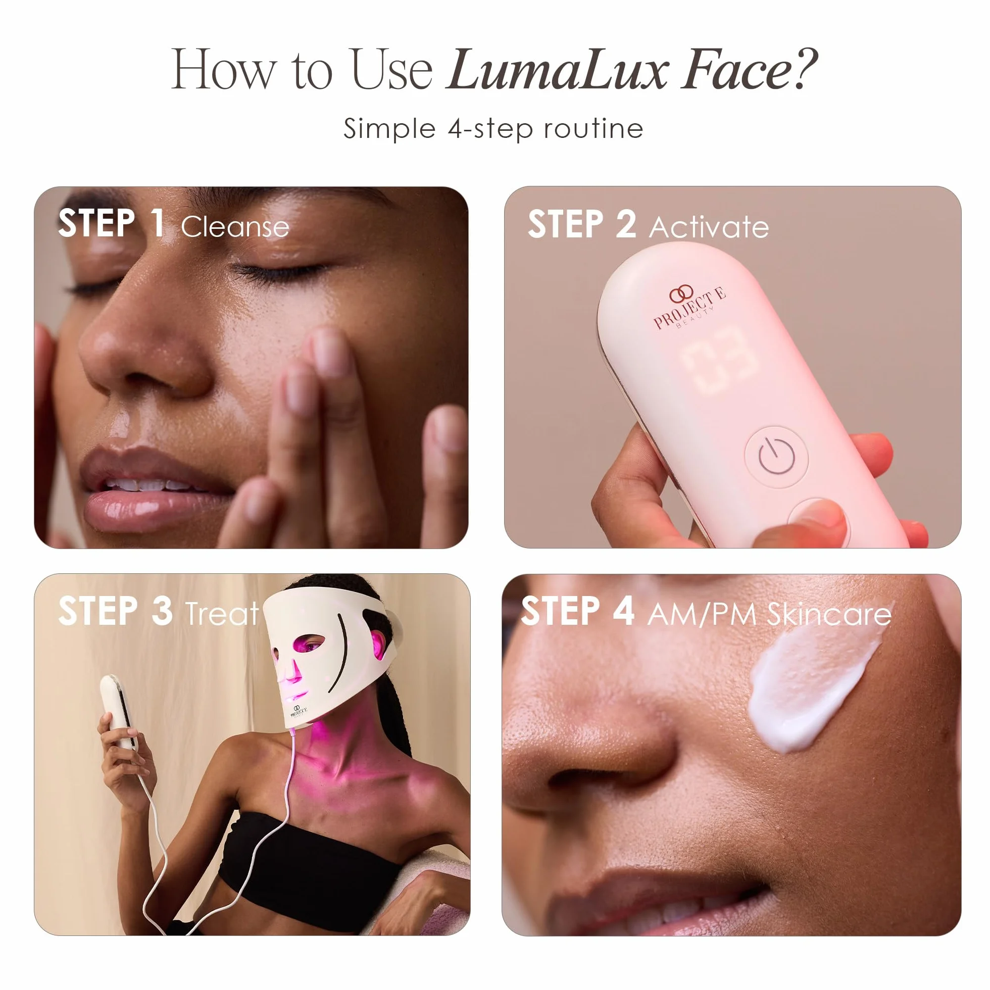 Maska do terapii światłem LED LumaLux Face Pro Project E Beauty 800 diod 7+2 kolory 460-1072 nm czerwona podczerwień