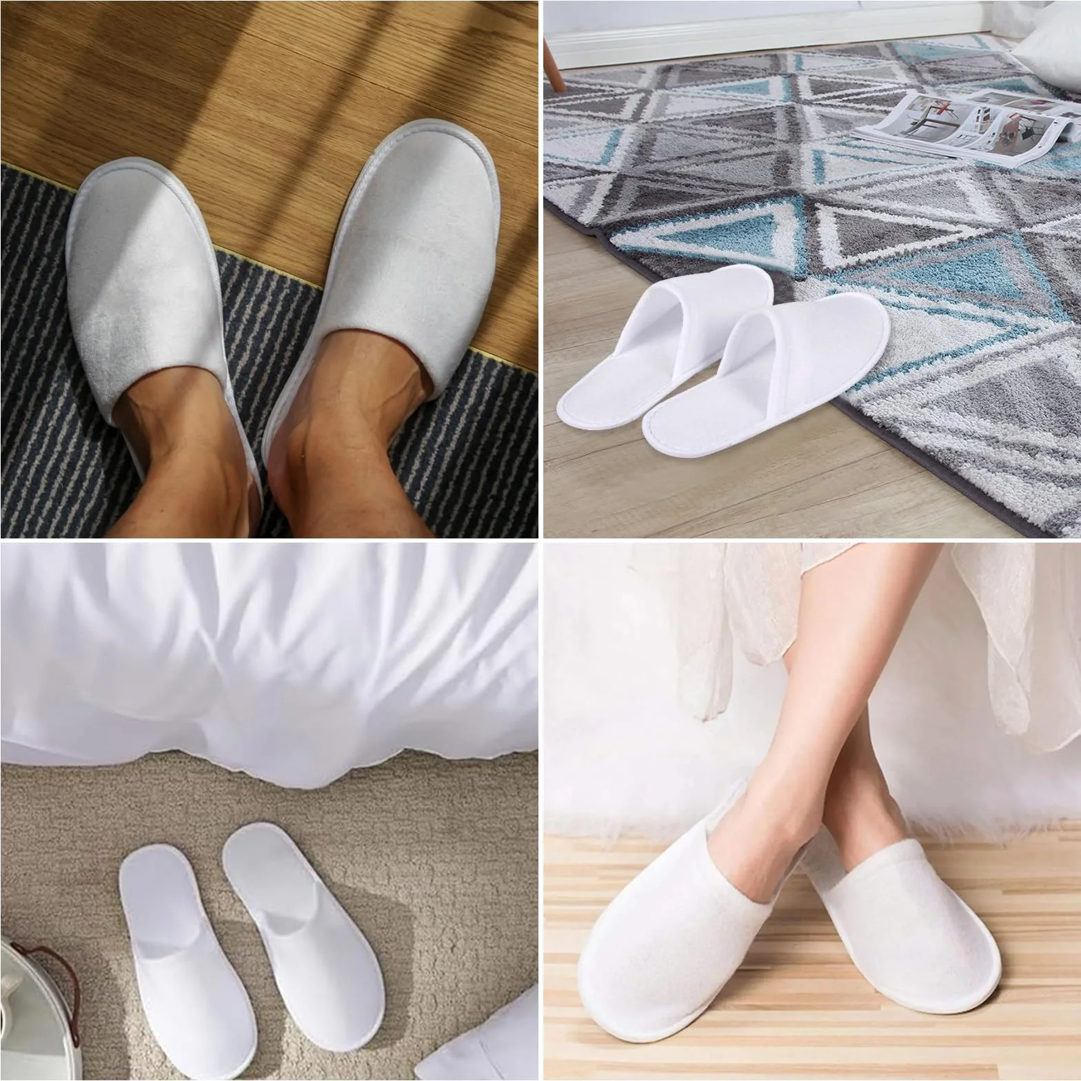Bavooty Kapcie hotelowe, Hotel Slippers, Buty jednorazowe, Zestaw kapci dla gości, 6 par kapci frotte, Zamknięte pantofle, Jednorazowe kapcie białe pantofle domowe, dla kobiet i mężczyzn Spa Podróże