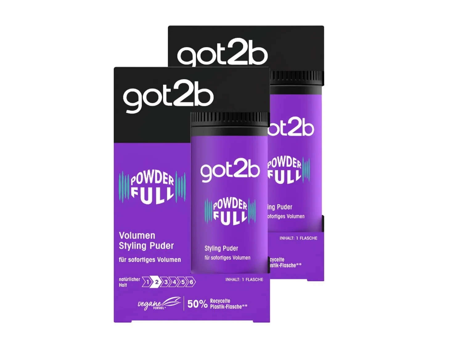 got2b Puder do stylizacji Powderfull (10 g), puder do włosów nadaje natychmiastową objętość bezpośrednio na nasadce, puder objętościowy z lekką formułą dla naturalnie wyglądającego utrwalenia, 2 x 10