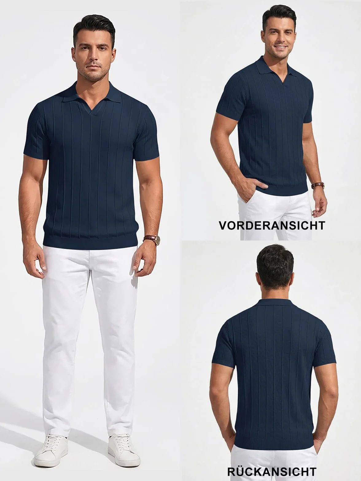 Runcati Męska koszulka polo, na lato, z krótkim rękawem, dzianina, jednokolorowa, z zapięciem na guziki, krój slim fit, koszulka golfowa, casualowa, basic
