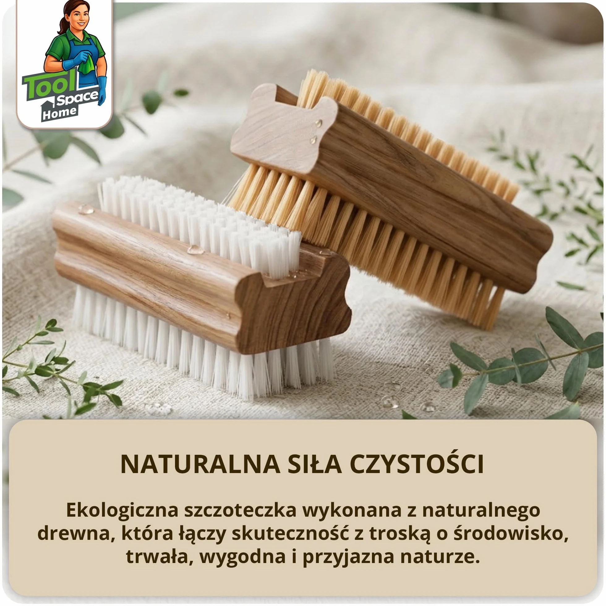 ToolSpace 10x Szczotka do czyszczenia paznokci Drewniana bukowa Agawa Tampico Włosie twarde elastyczne wytrzymałe