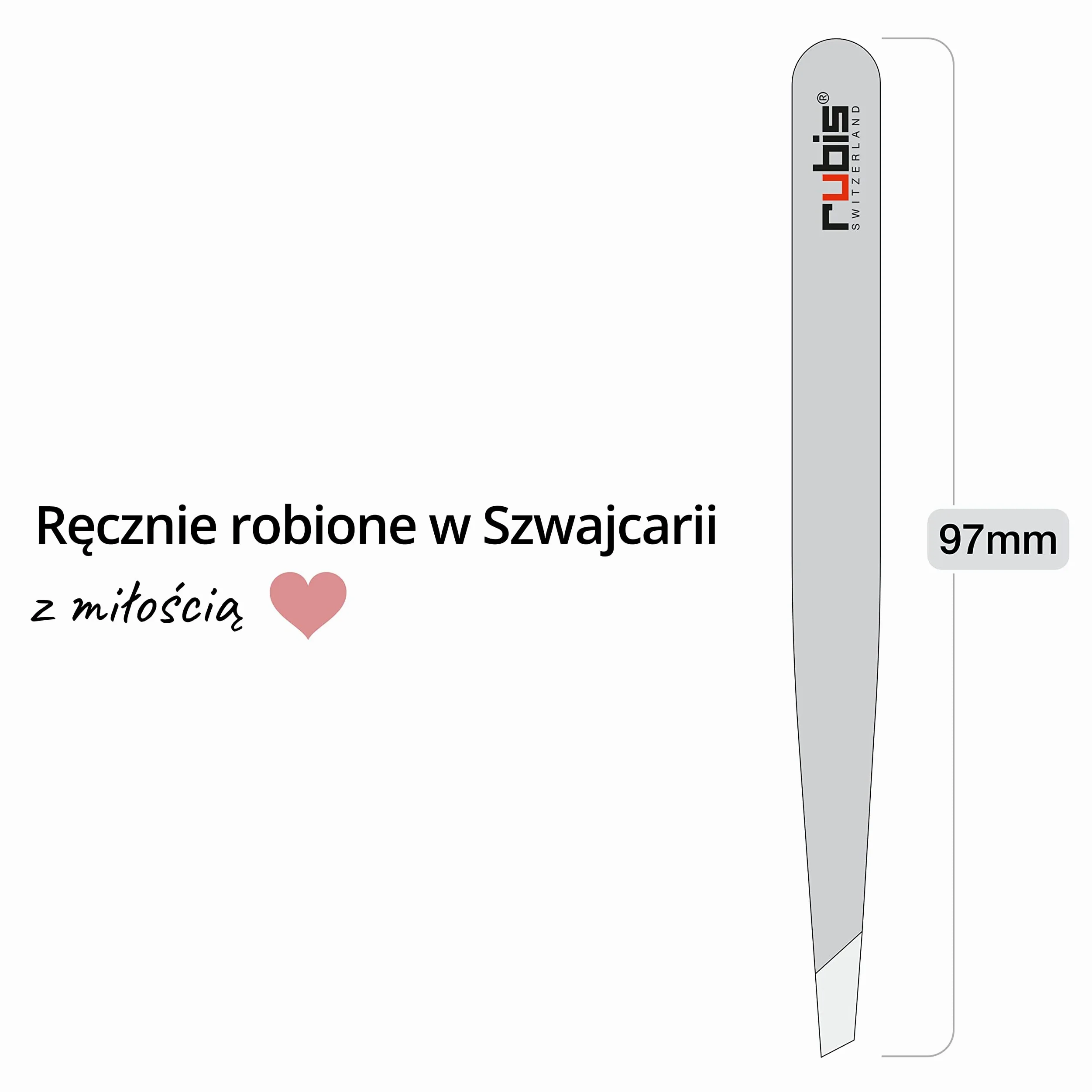 Rubis Pęseta do brwi, ukośna końcówka ze stali nierdzewnej, 9 cm, do wyrywania i kształtowania brwi.