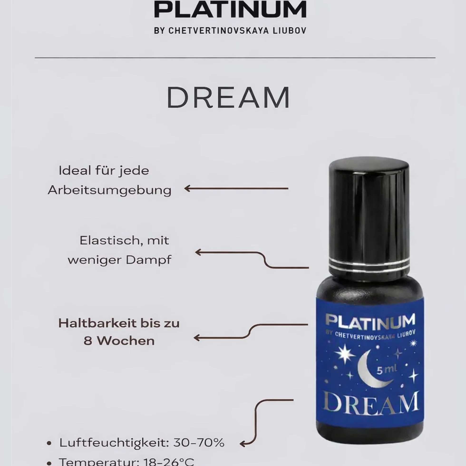 PLATINUM Dream klej do rzęs 5 ml – 0,5–1 sek. utrwalanie – czarny – niska ilość oparów – silna przyczepność