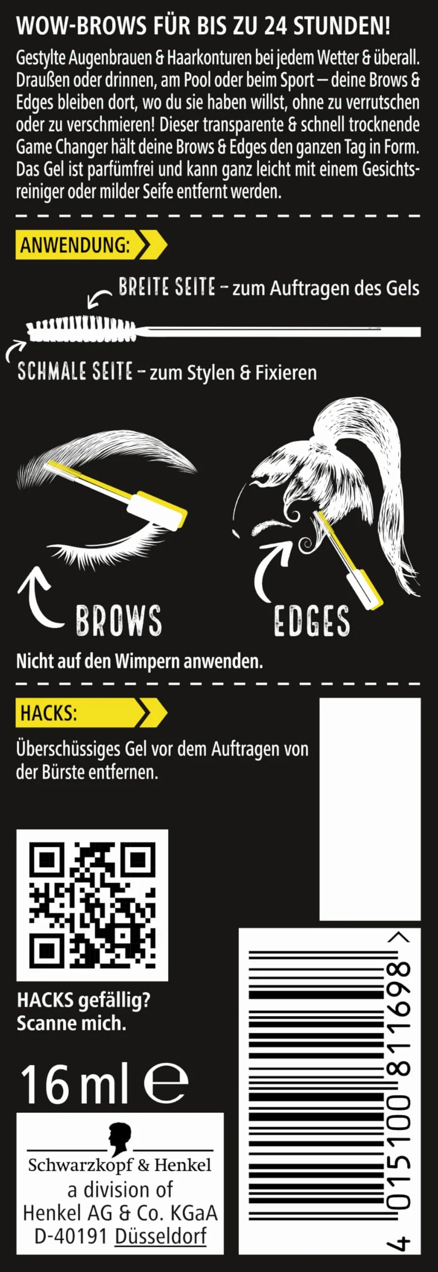 got2b Klej 4 Brows & Edges Waterproof (16 ml), żel do brwi i włosów 2 w 1, odporny na pot i wodę, utrzymuje się do 24 h, z praktyczną szczotką do brwi do stylizacji konturów włosów i krawędzi