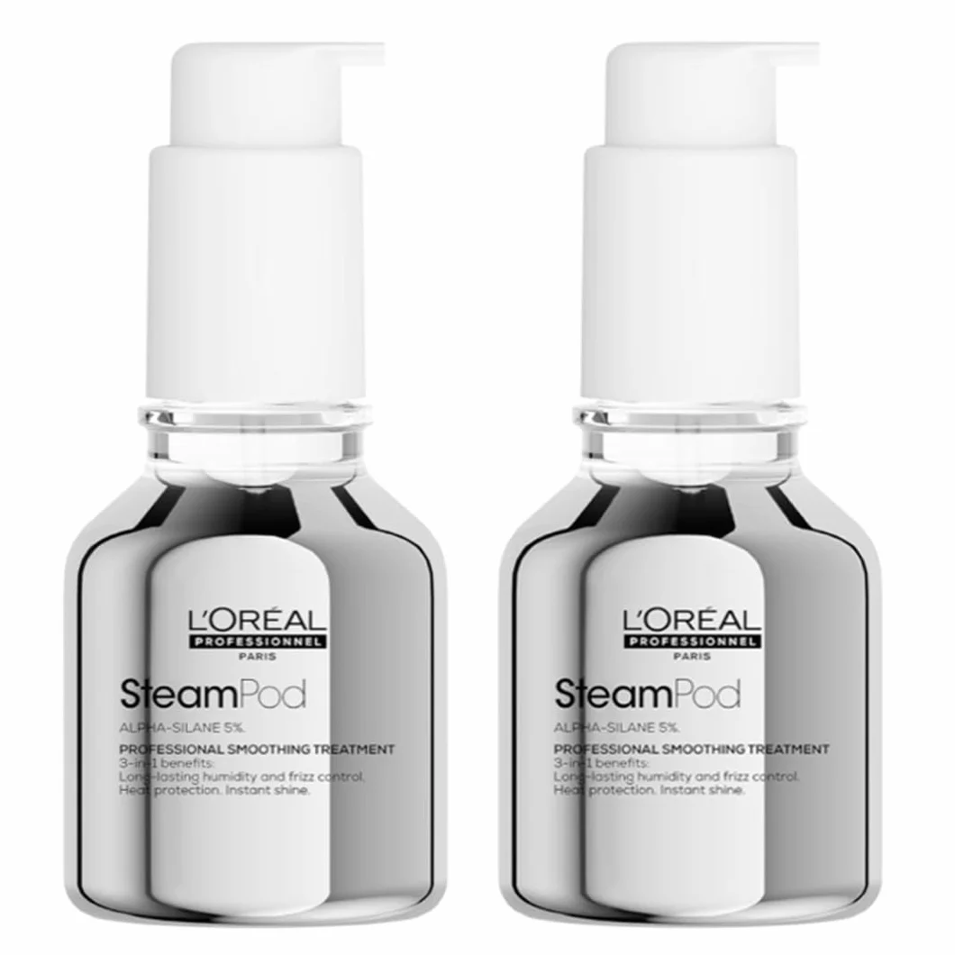 L'Oréal Professionnel Zestaw 2 sztuk - SteamPod, Termoprotektor i Wysoka odporność na wilgoć, przeciwzmarszczkowy, opatentowana formuła bezwodna, kompatybilna z każdym prostownicą, 50 ml