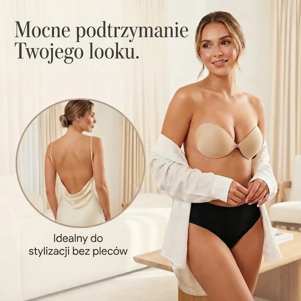 Klejony biustonosz Push Up – oryginalny – 100 dni testowania – wysokiej jakości biustonosz – nadaje się do prania i wielokrotnego użytku – beżowy