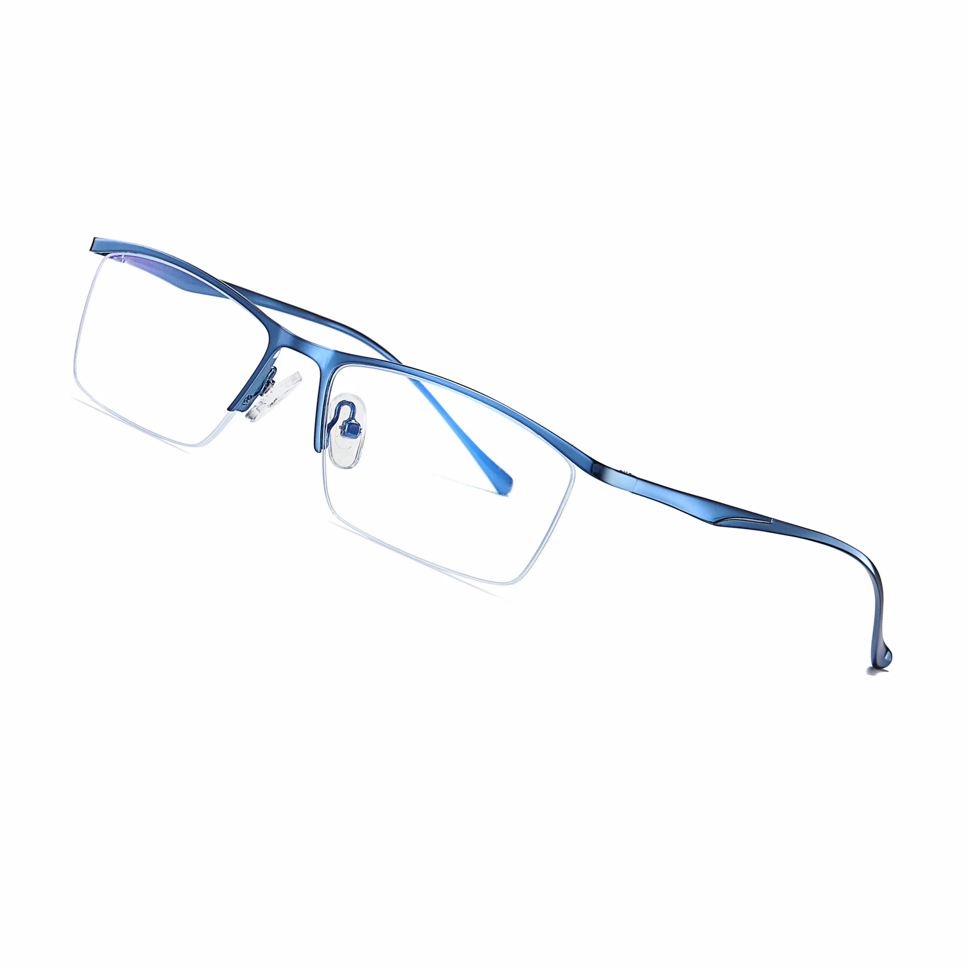 Męskie okulary do komputera, filtr niebieskiego światła, bez siły, ochrona przed promieniowaniem UV, ochrona przed zmęczeniem, metalowa oprawa, prostokątne oprawki okularów + etui na okulary, niebieski, L