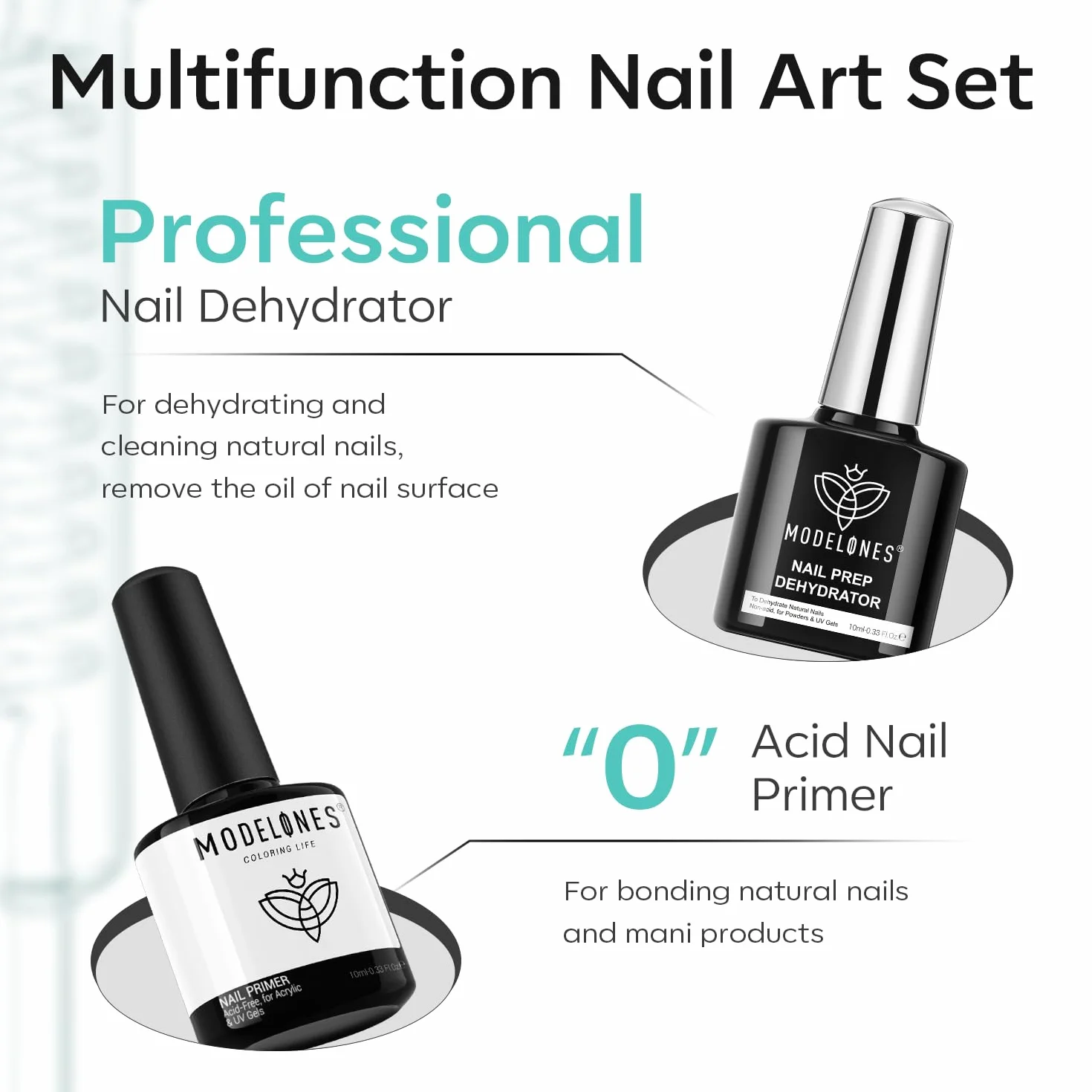 Modelones Base i Top Coat Zestaw z Podkładem do Paznokci Żelowych, Odwadniacz 10 ml
