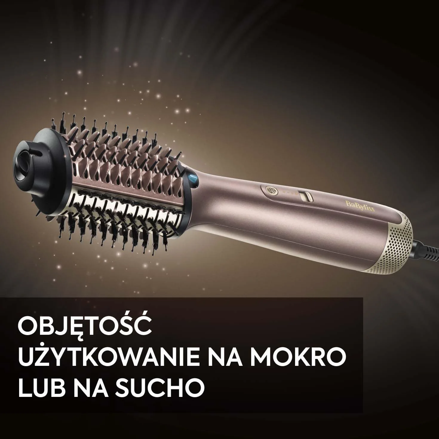 Suszarko lokówka do włosów BaByliss Air Power Volume 2 w 1 - tryby na mokro i na sucho, wygładzająca szczotka do suszenia z 3 ustawieniami temperatury, jonizacja i ceramika, złota, AS95E