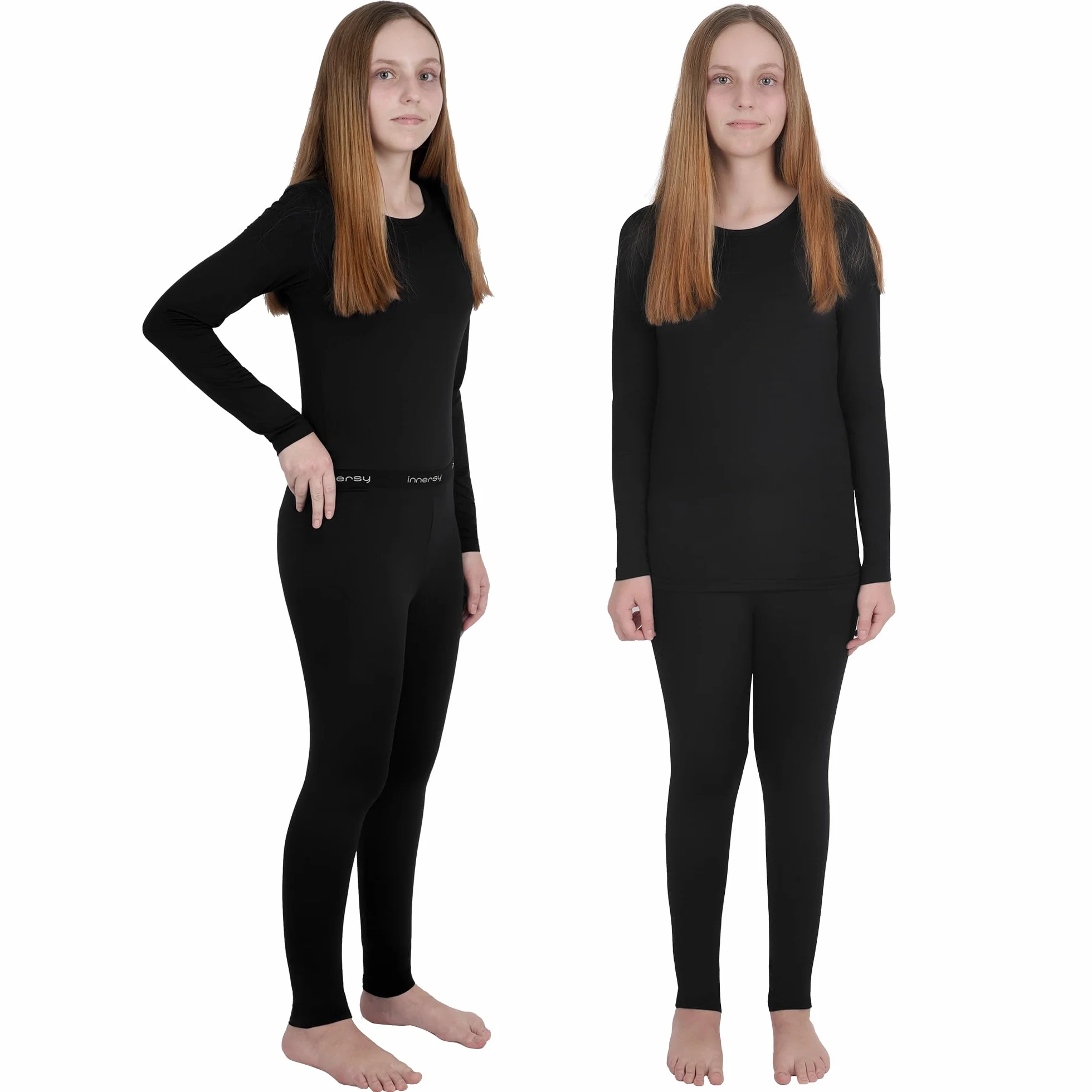 INNERSY Zestaw bielizny termicznej dla dziewczynek, zimowe legginsy termiczne i top, dla dzieci, nastolatków, 122-164
