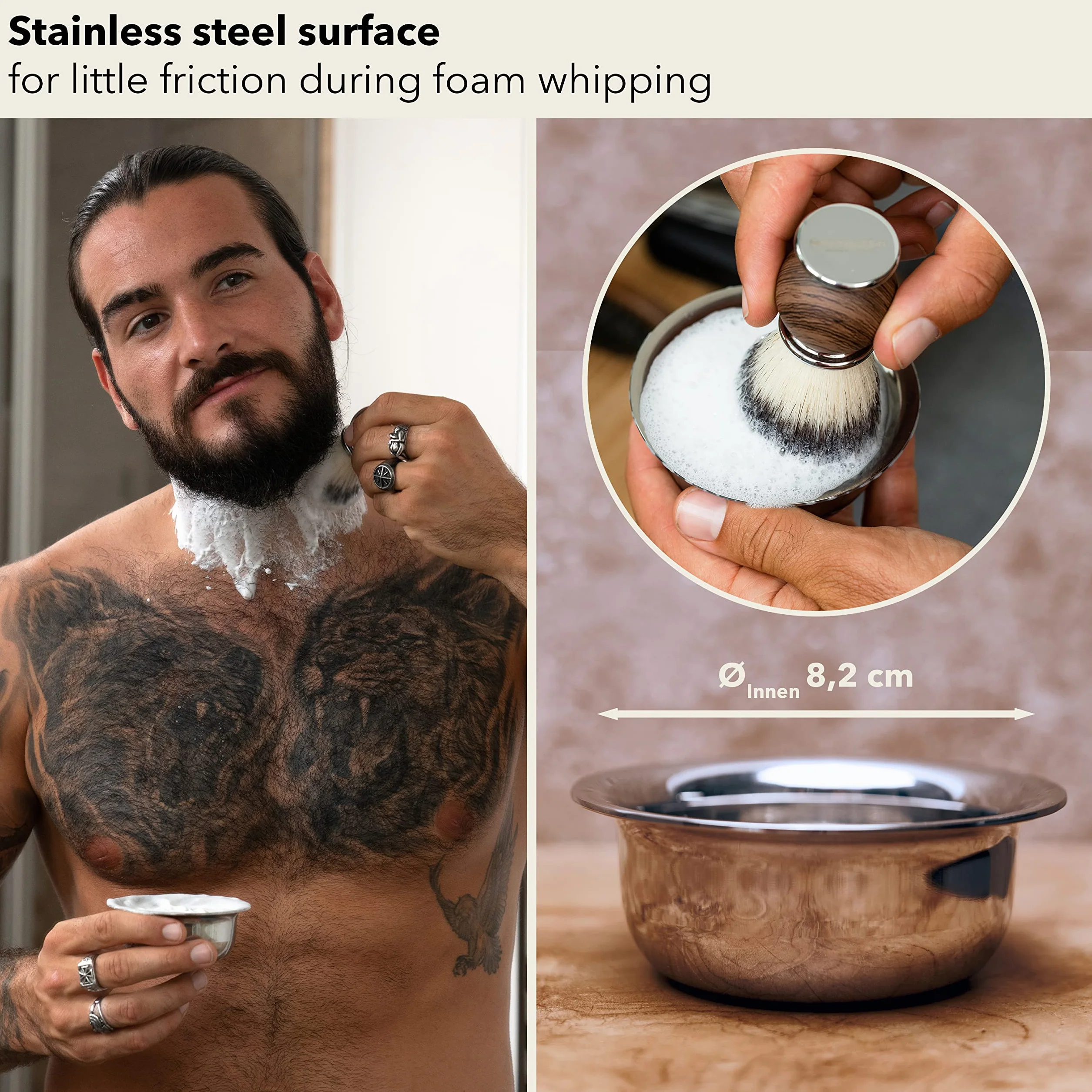 Störtebekker® Miska do golenia Premium – tygiel ze stali nierdzewnej, wysokiej jakości miska na piankę, nadaje się do wszystkich mydeł do golenia, miska do golenia, z wysokiej jakości opakowaniem