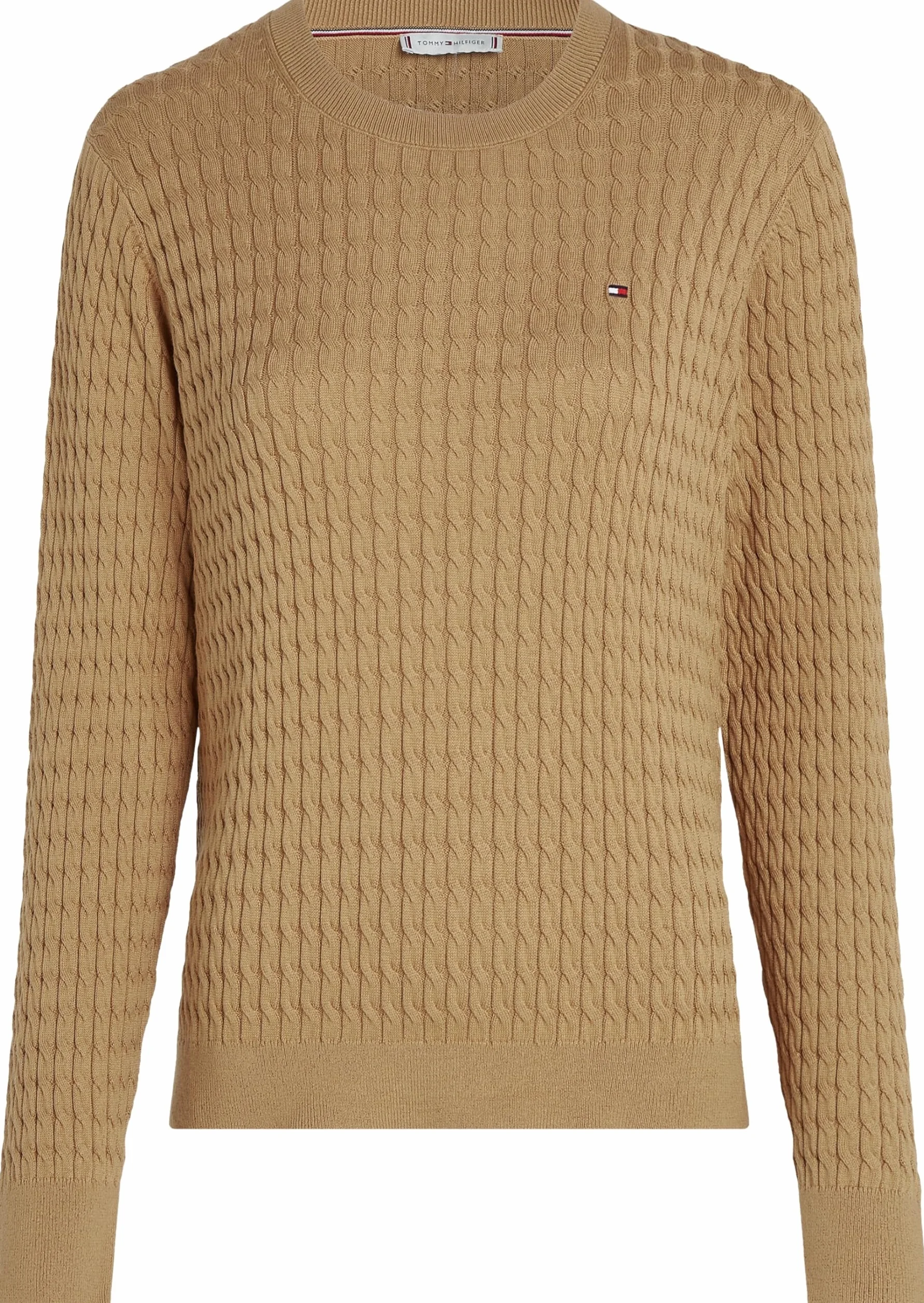 TOMMY HILFIGER Damski sweter CO Cable C-NK LS WW0WW44993, Khaki (płótno safari), L