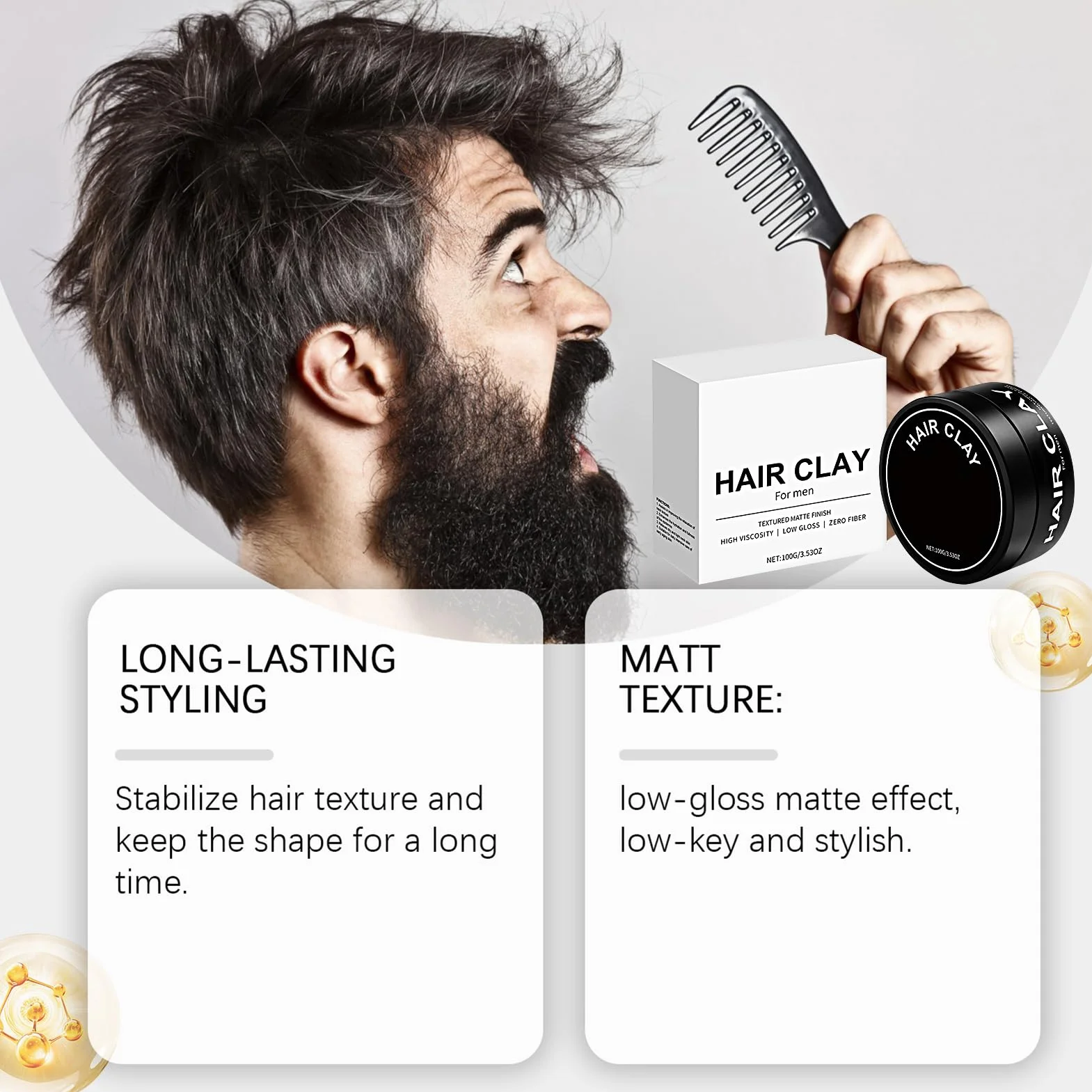 Strong Hold Hair Clay, matowy krem do włosów, uroczy kompaktowy krem, całodzienne rozwiązanie do stylizacji domu, podróży, randek, wydarzeń i fotografii, mężczyzn, czarnych