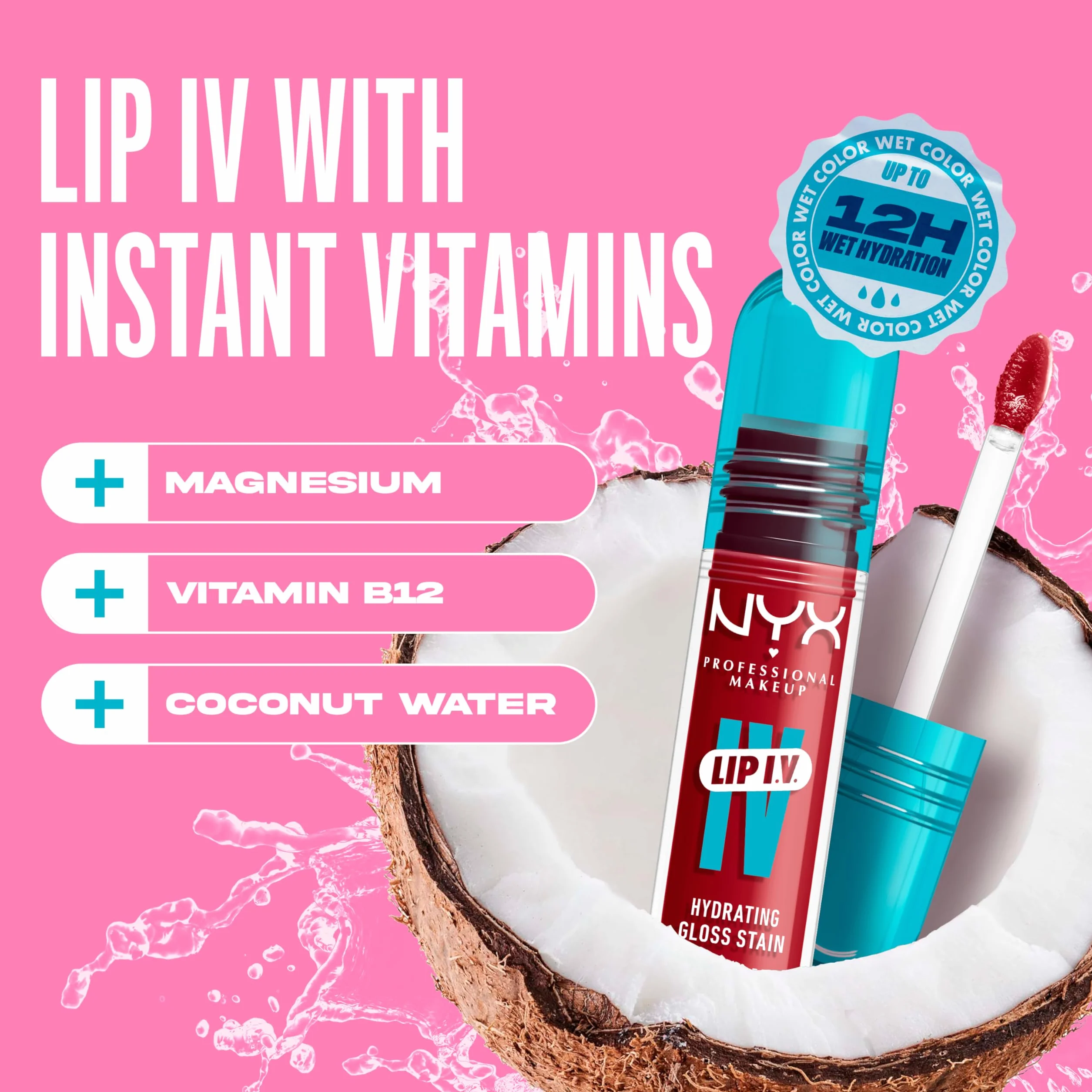 NYX Professional Makeup Nawilżający błyszczyk do ust, kolor i połysk na mokro, do 12 godzin, z witaminą B12 i magnezem, nawilżający połysk do ust IV, odcień: Berry Thirsty