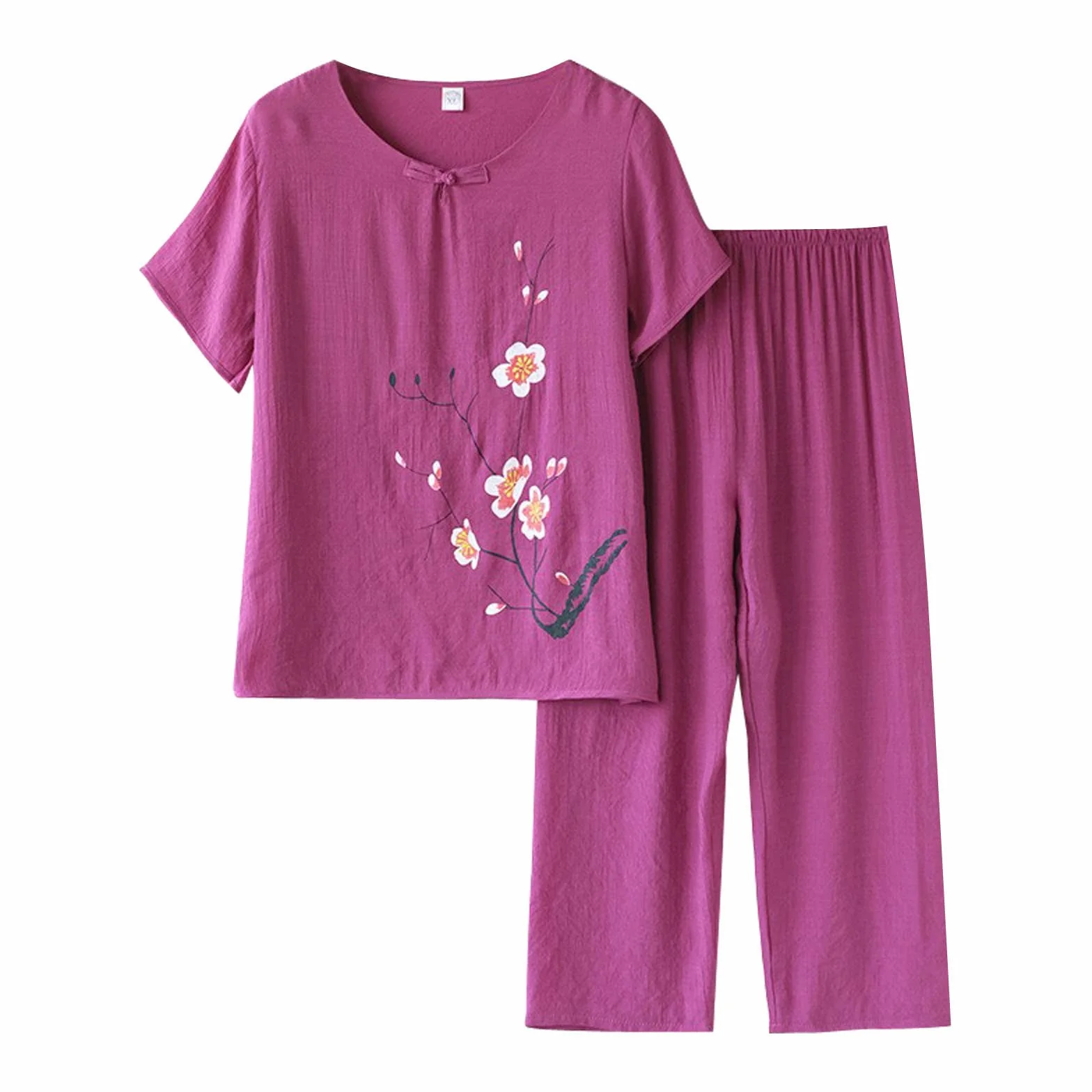 Damski letni komplet luźnego lnu, luźna, luźna, bawełniana koszula i len, lekkie spodnie plus size, letnie kombinezony gimnastyczne, Curvy na siłownię, dwuczęściowy zestaw, oddychający, wygodny do