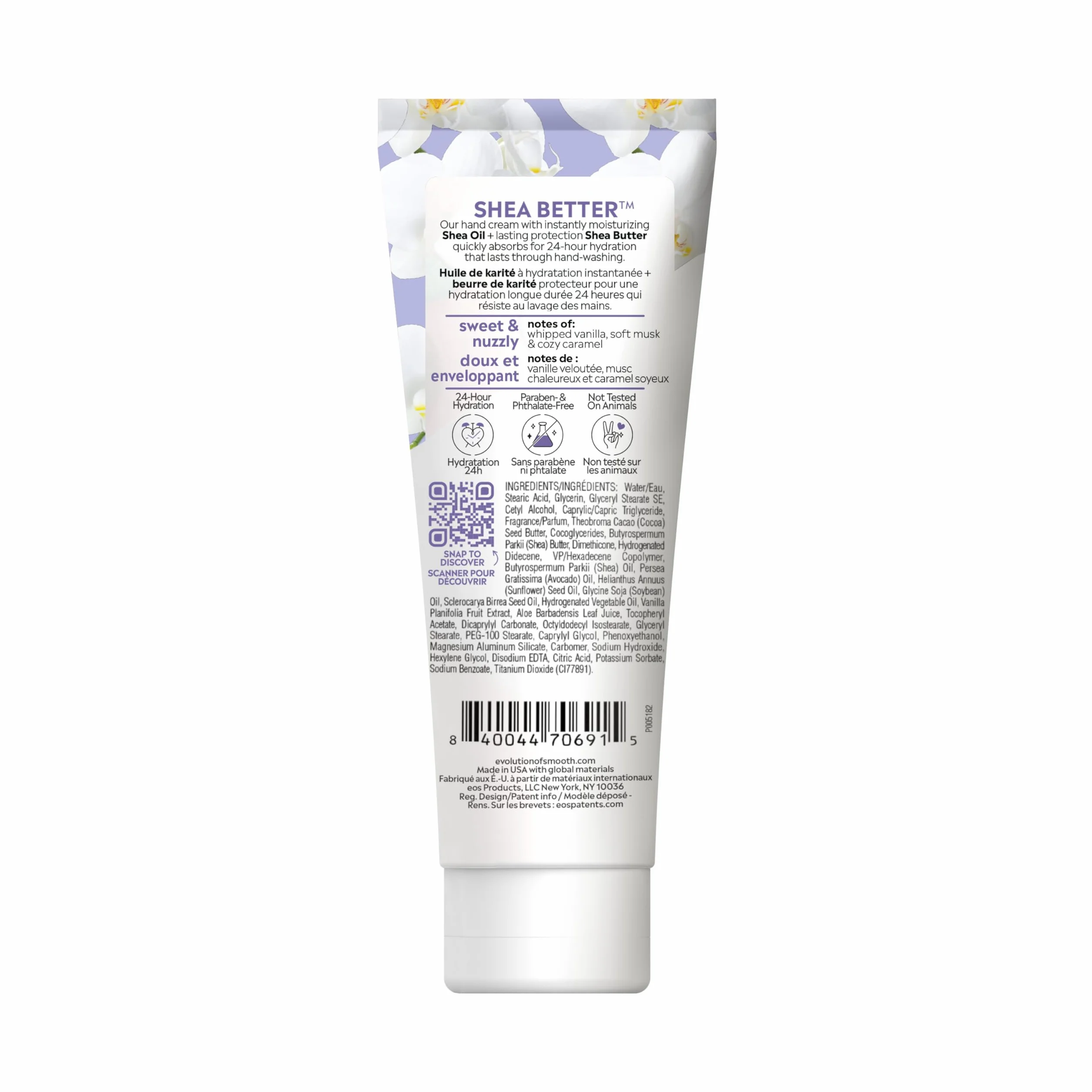 eos Shea Better krem do rąk, waniliowy kaszmir, naturalne masło shea, 24HR nawilżenie, 74 ml