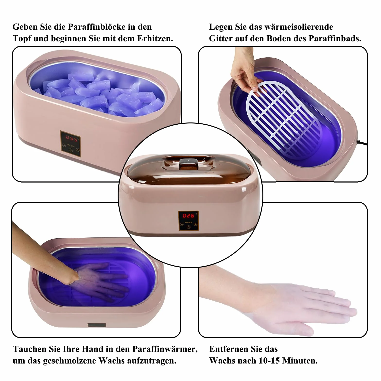 Kąpiel parafinowa – wielofunkcyjny wosk parafinowy do rąk i stóp, w zestawie wosk parafinowy do kąpieli parafinowych z technologią LED Hand Enhancement