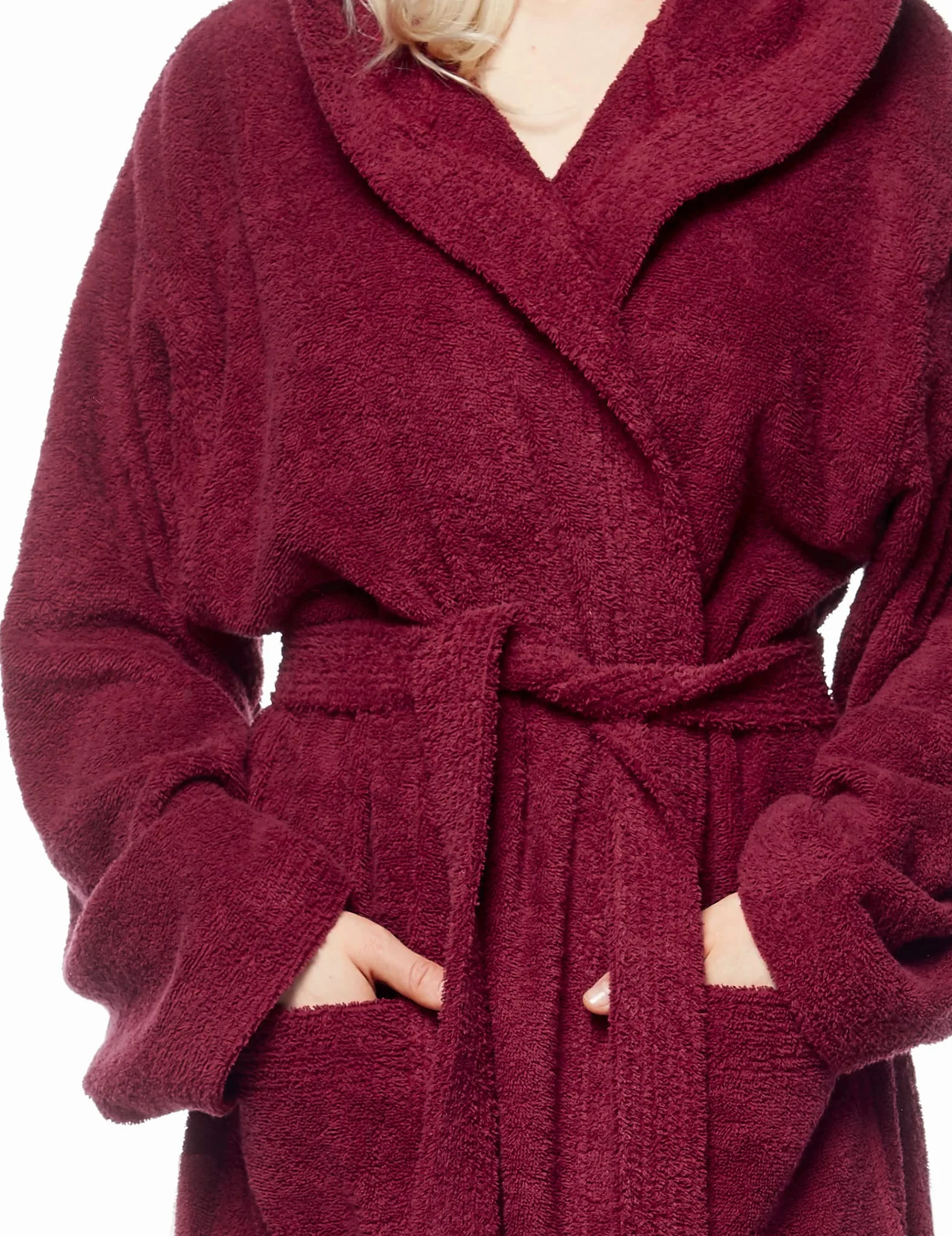 Damski szlafrok z kapturem, długość do łydek albo kostek, frotte z 100% bawełny (380 g/m²) z certyfikatem OEKO-TEX®