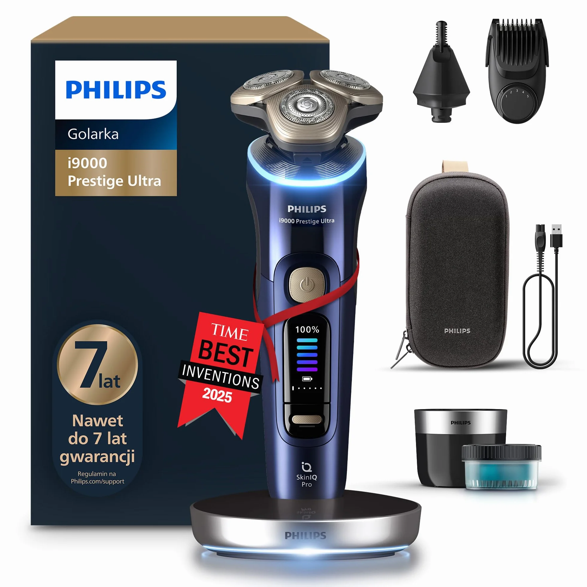 Philips Shaver i9000 Prestige Ultra, golarka elektryczna z technologią Skin IQ Pro, Triple Lift & Cut, 360º ostrza, Model XP9401/38