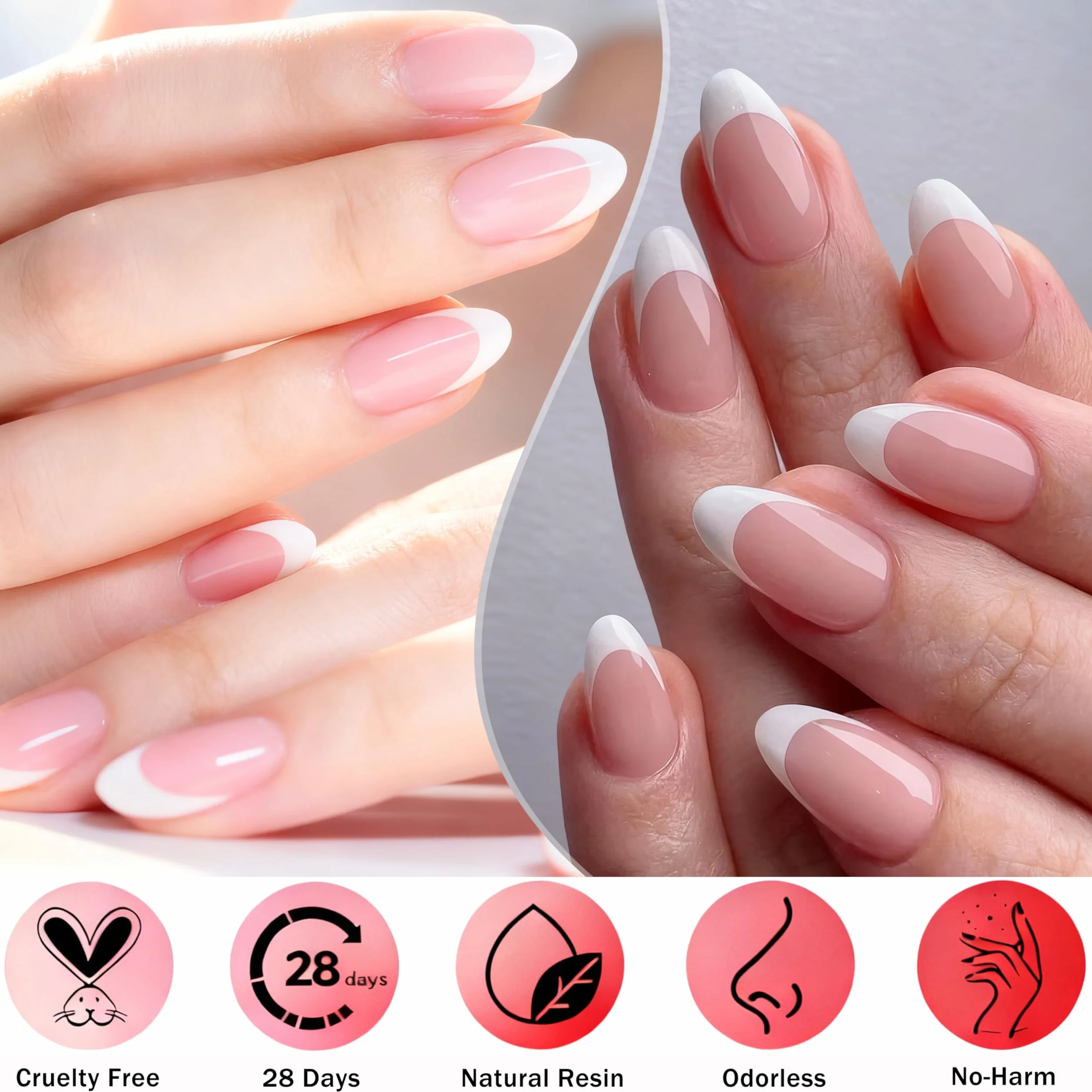 240 sztuk sztucznych paznokci do naklejenia, migdałowe, francuskie, krótkie, sztuczne paznokcie, zestaw z 2 pisakami do paznokci – Full Cover Fake Nail Gel naturalny i przyjemny do paznokci (Almond