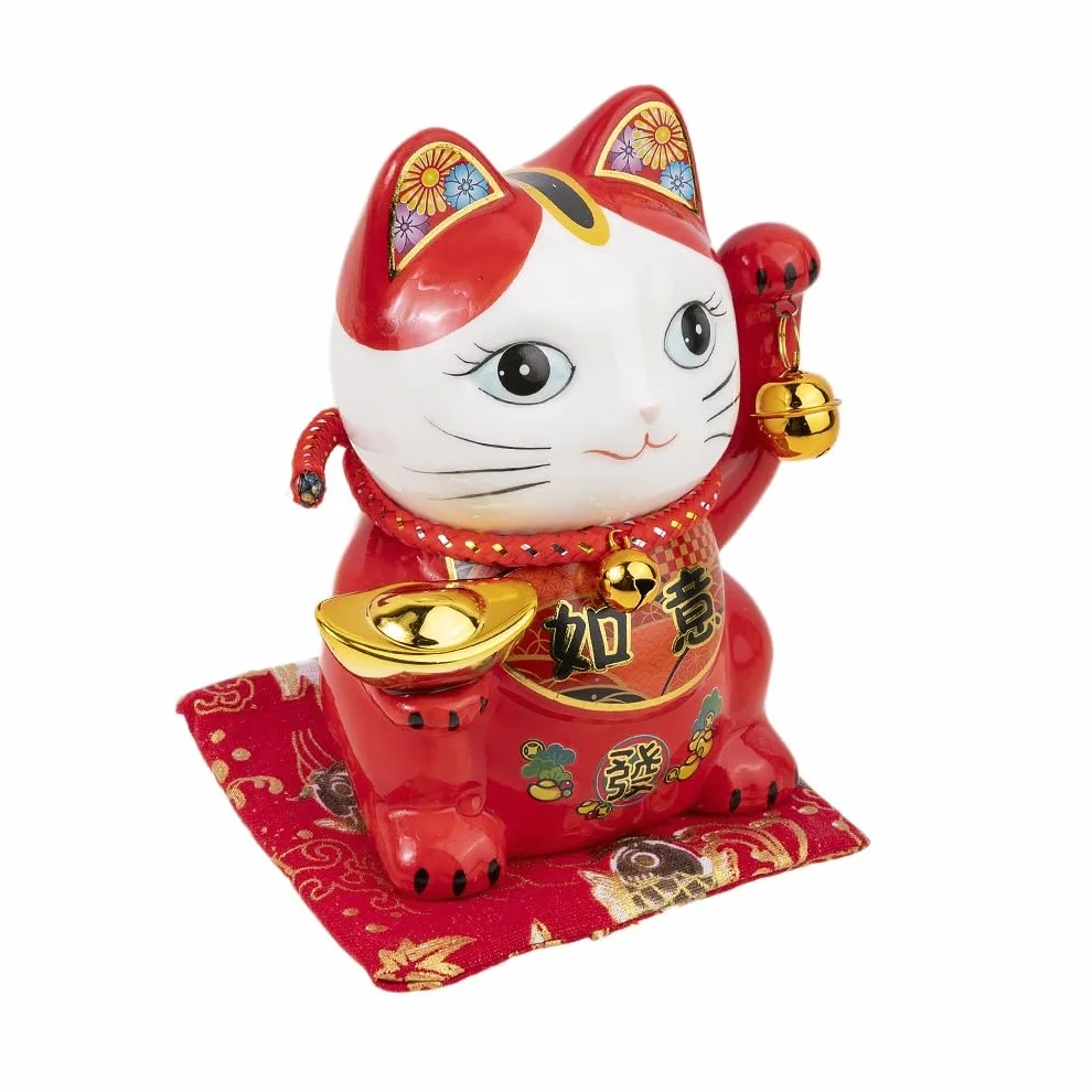 lachineuse Kot szczęścia i szczęścia – japoński Maneki Neko – czerwony – skarbonka – japońska dekoracja – japoński azjatycki pomysł na prezent